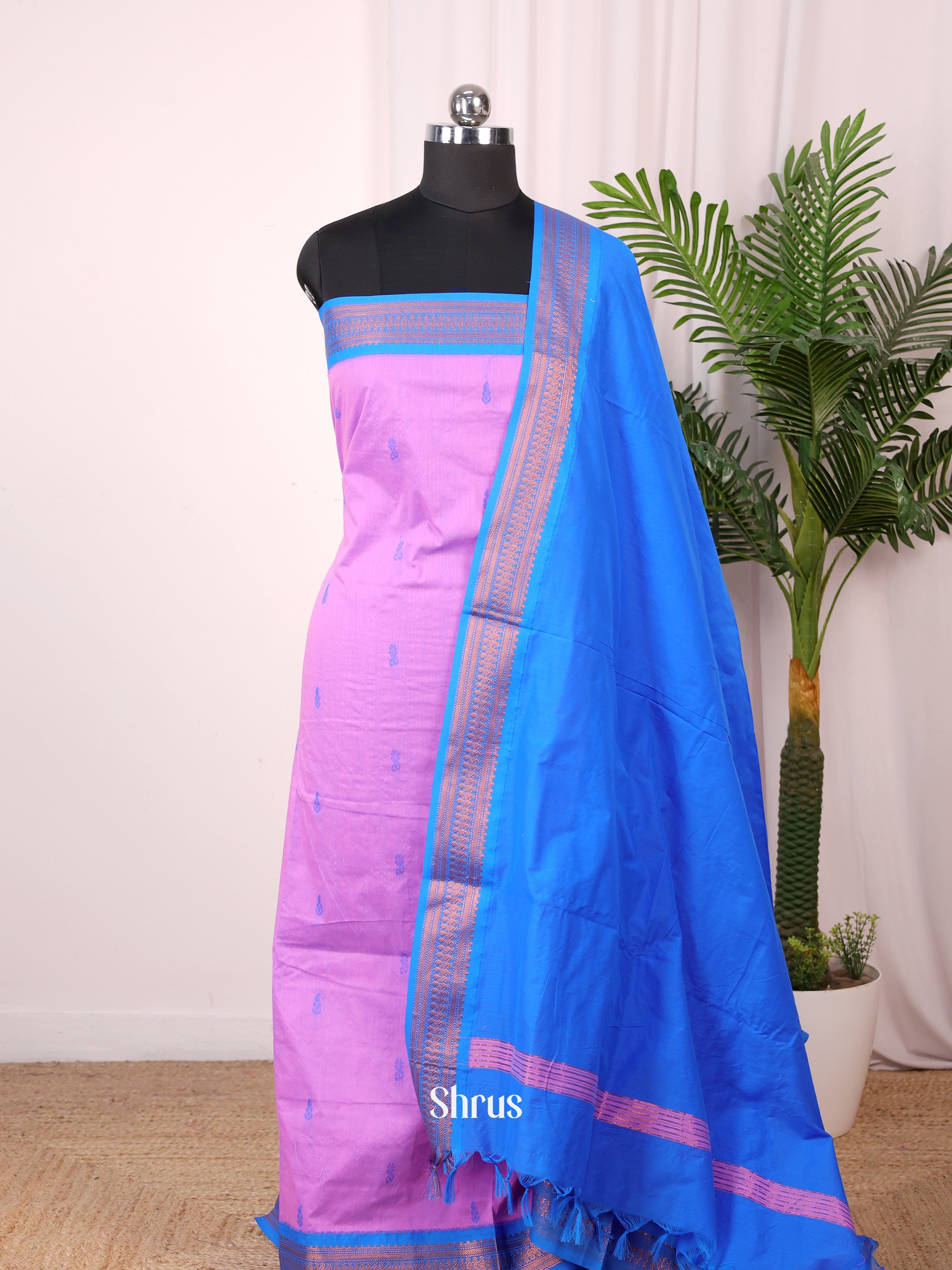 Pink & Blue - Kalyani Cotton unstitched Top & Dupatta - CKS21018 - Shop on Shrus.com