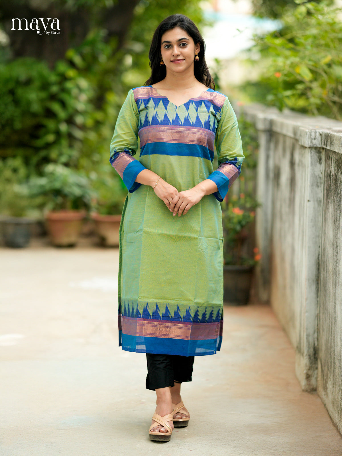 Green & Blue Chettinad Cotton Readymade Kurti MDL08006-