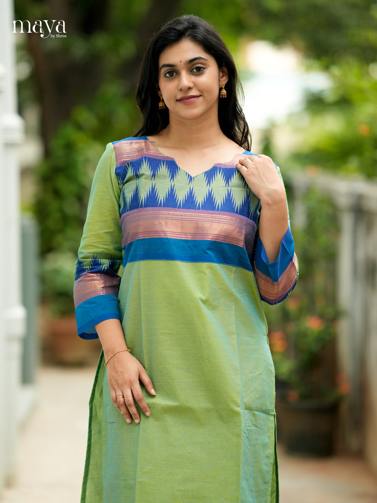 Green & Blue Chettinad Cotton Readymade Kurti MDL08006-