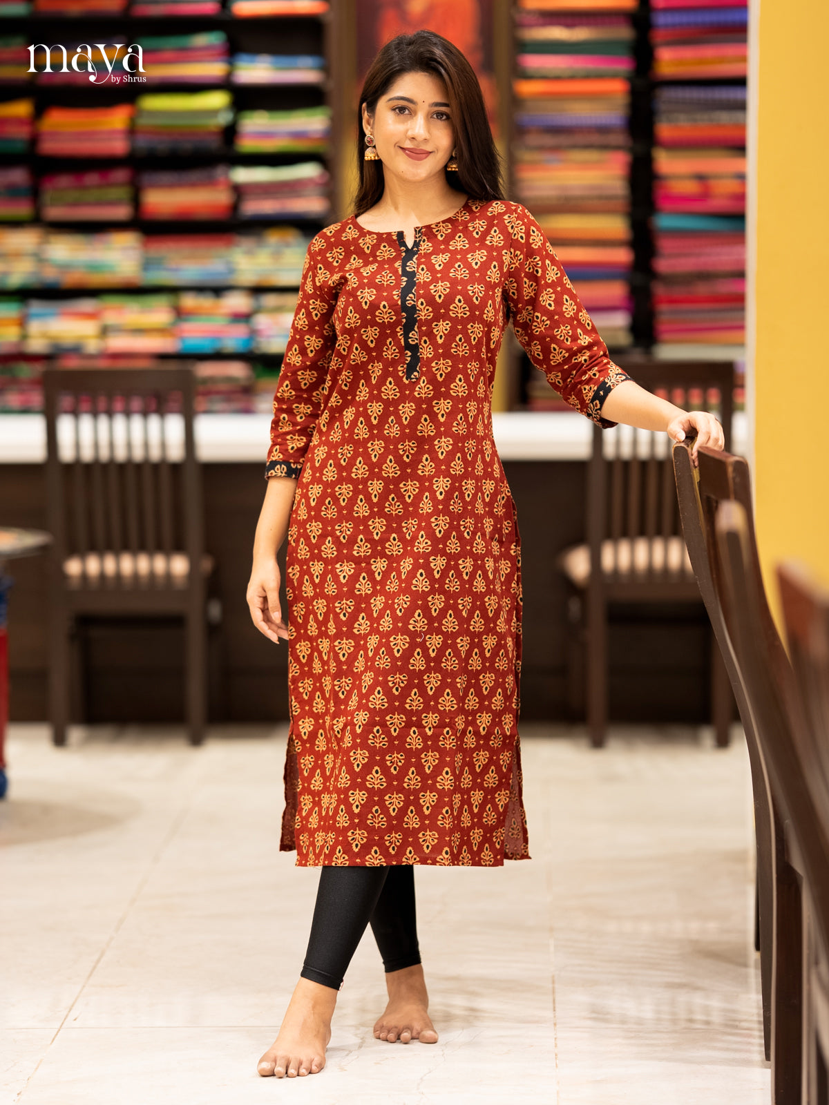 Red Ajrak printed Cotton Readymade Kurti - MEC11015