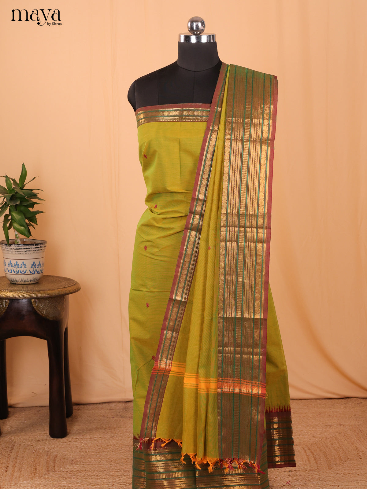 Green & Brown - chettinad top & dupatta combo