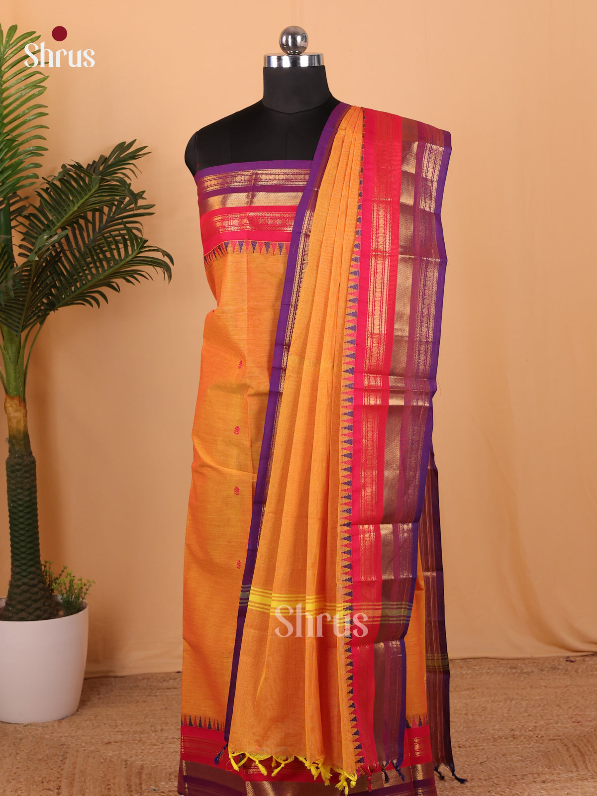 Mustard & Violet Chettinad Cotton Unstitched Top & Dupatta - MCL18013 - Shop on Shrus.com
