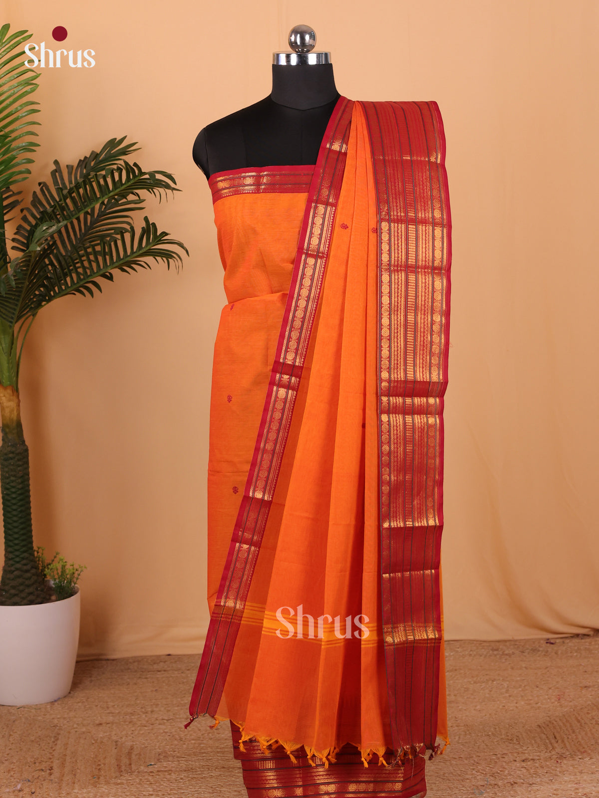 Chettinad top & Dupatta Orange & Maroon - MCL18014 - Shop on Shrus.com