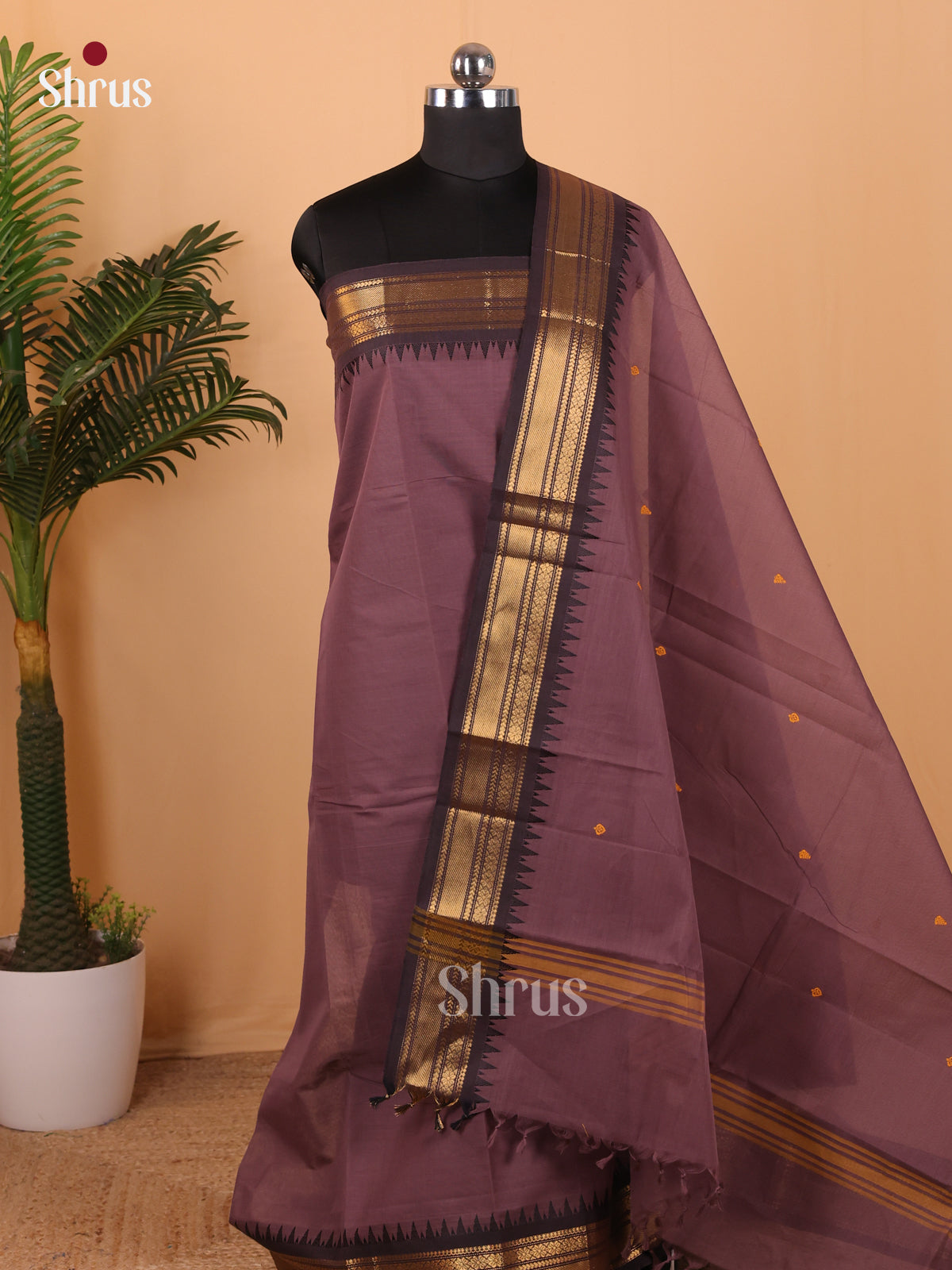 Dark Lavender - Chettinad Top & Dupatta Combo