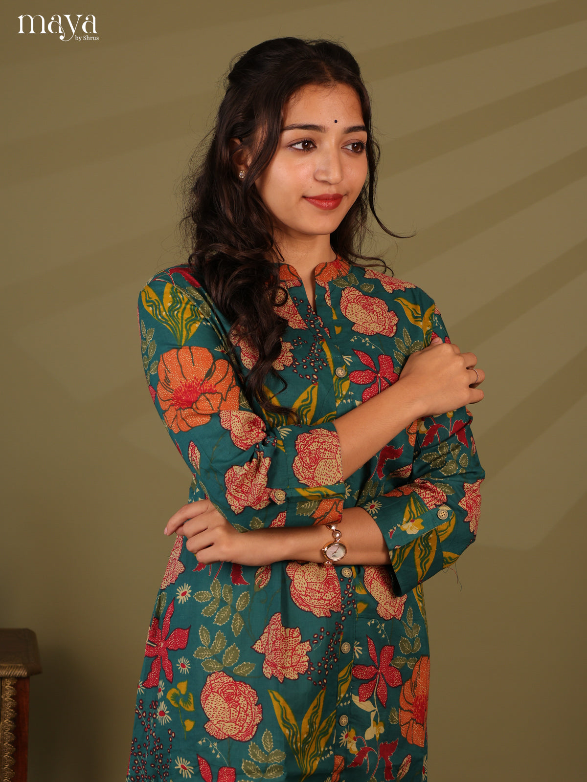 Floral Printed Green Cotton Kurti - Shop on Shrus.com