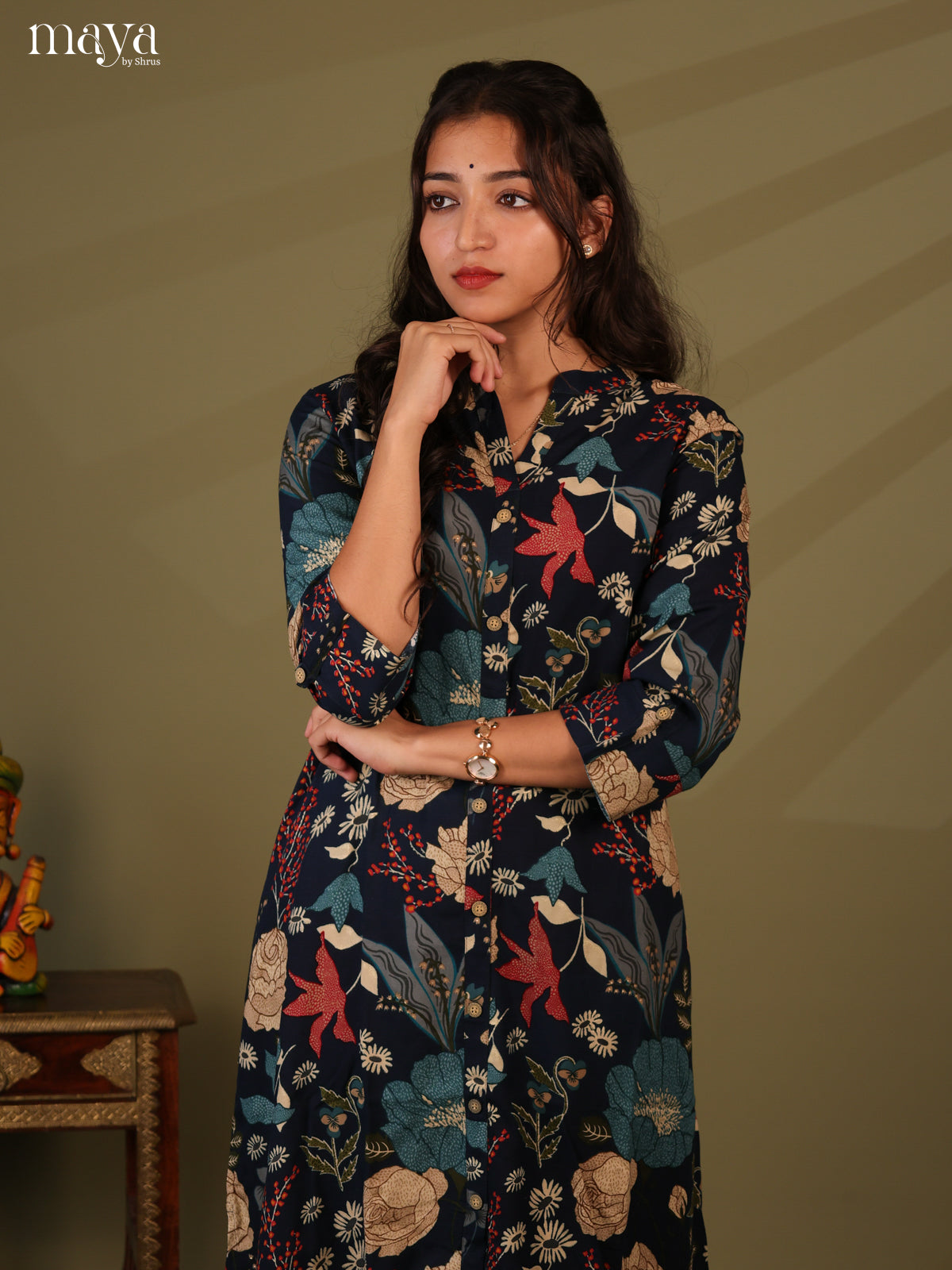 Floral Printed Blue Rayon Kurti - Shop on Shrus.com