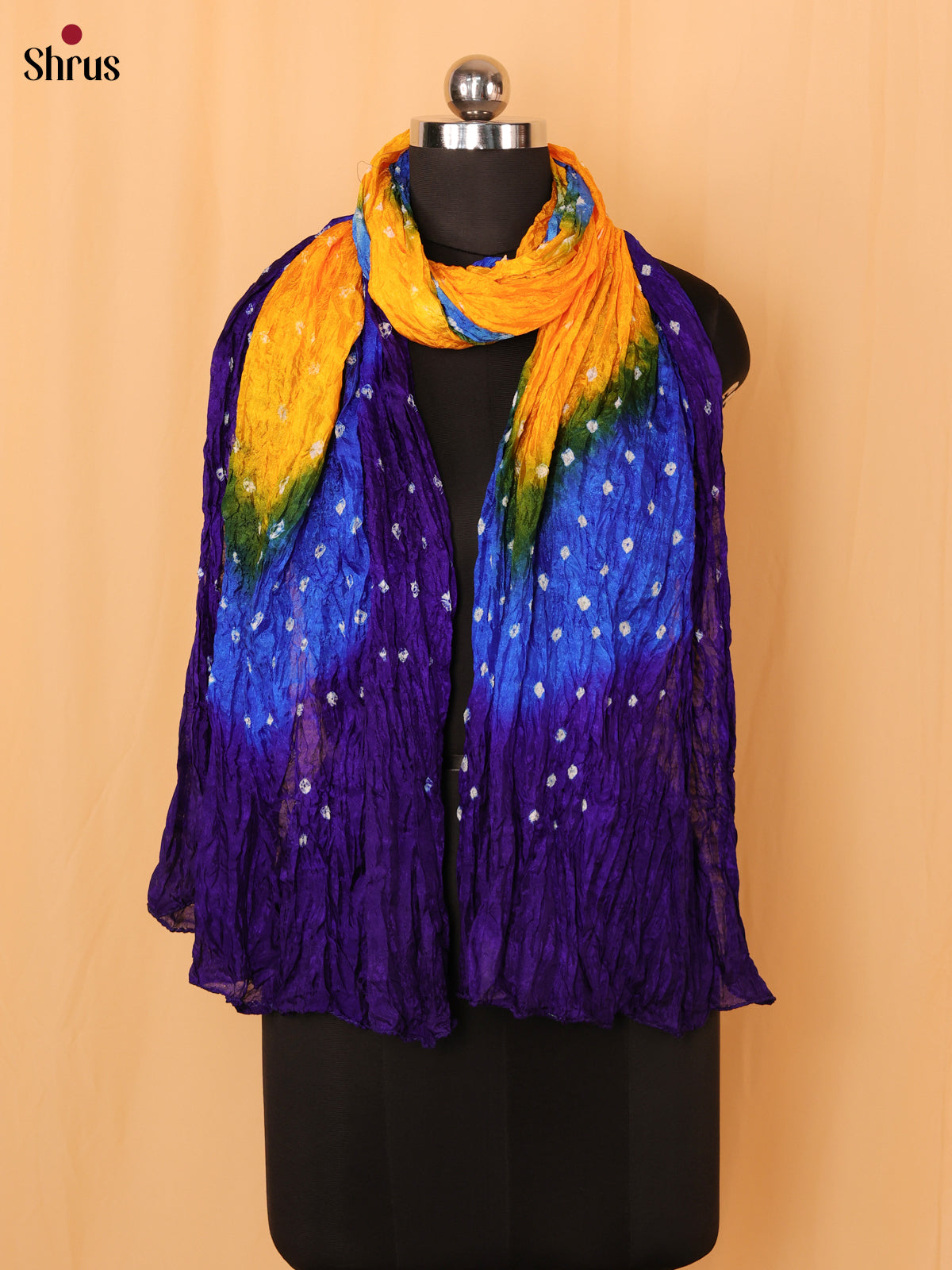 Violet With Green Bandhani Synthetic Dupatta - Shop on Shrus.com