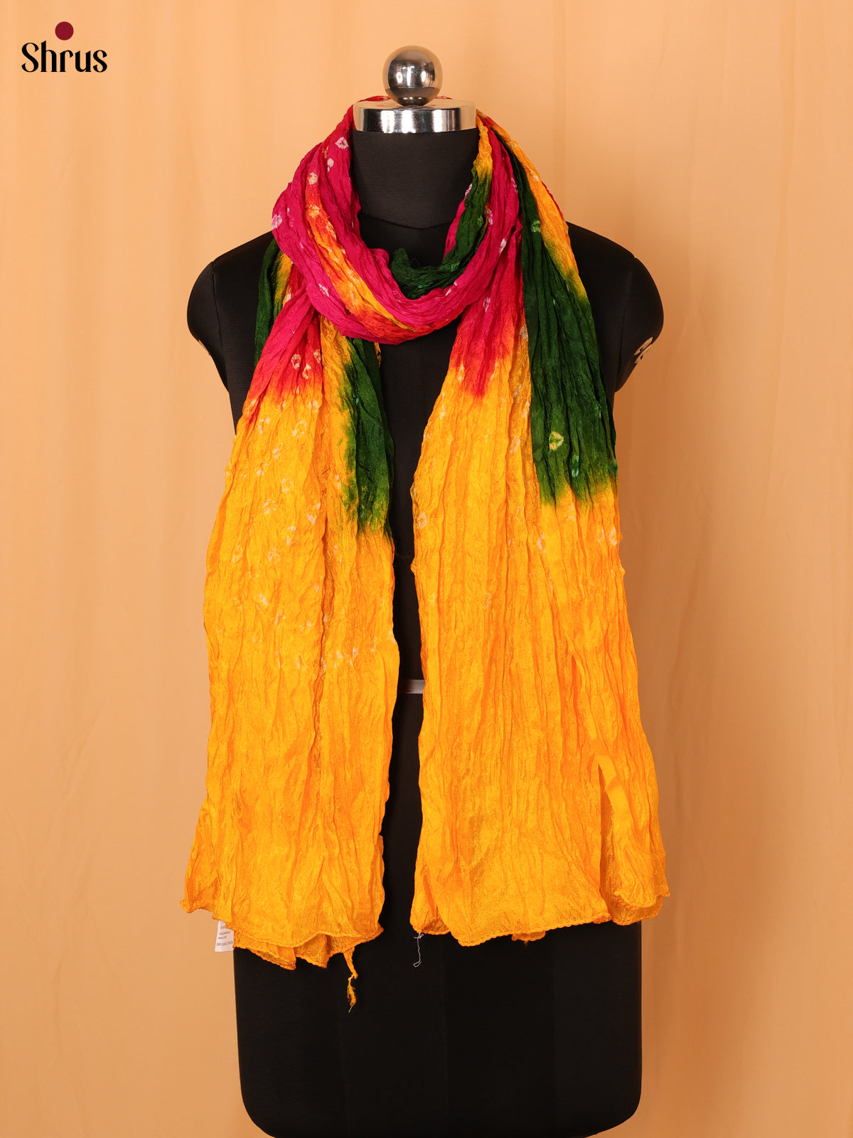 Pink With Yellow Bandhani Synthetic Dupatta - Shop on Shrus.com