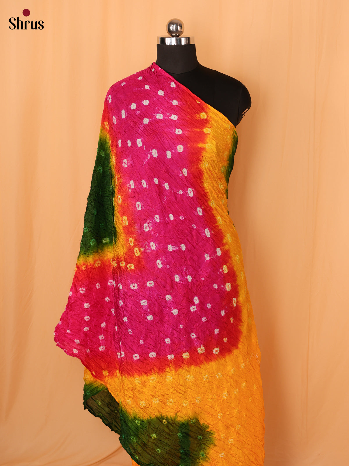 Pink with Yellow Bandhani Synthetic Dupatta - Shop on Shrus.com