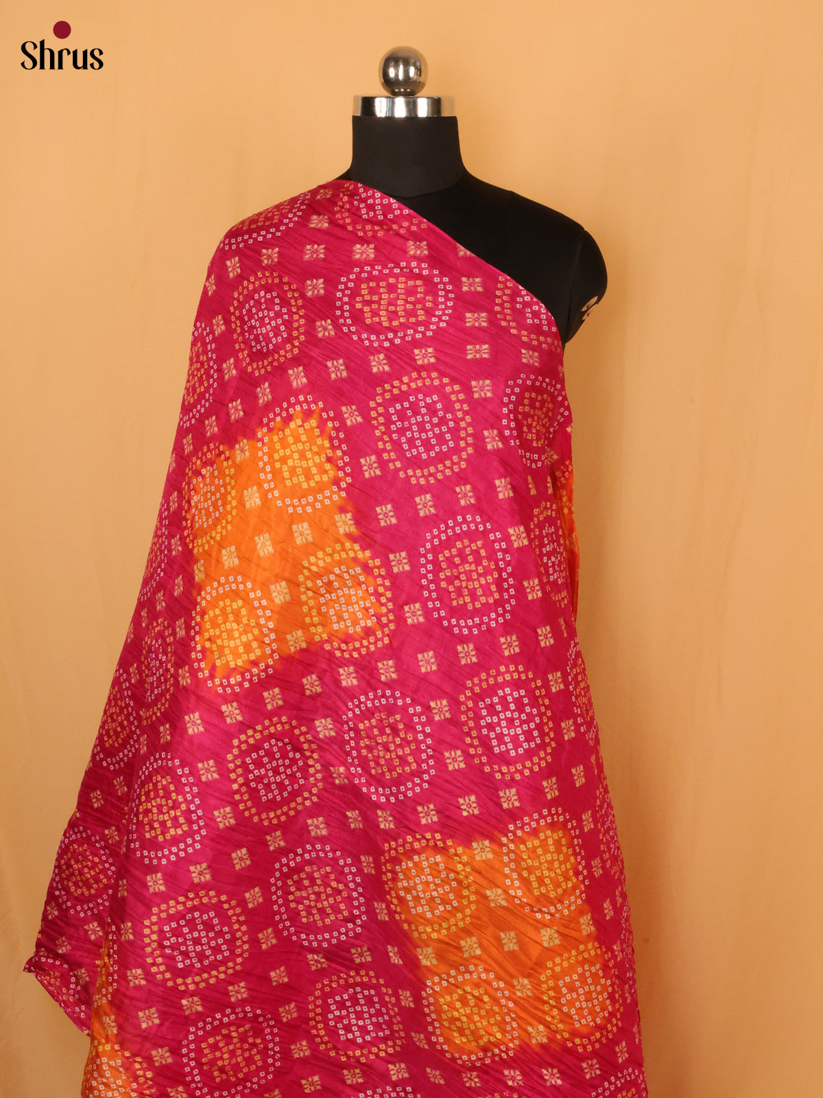 Pink with Yellow colour Bandhani Cotton Mix Dupatta - Shop on Shrus.com