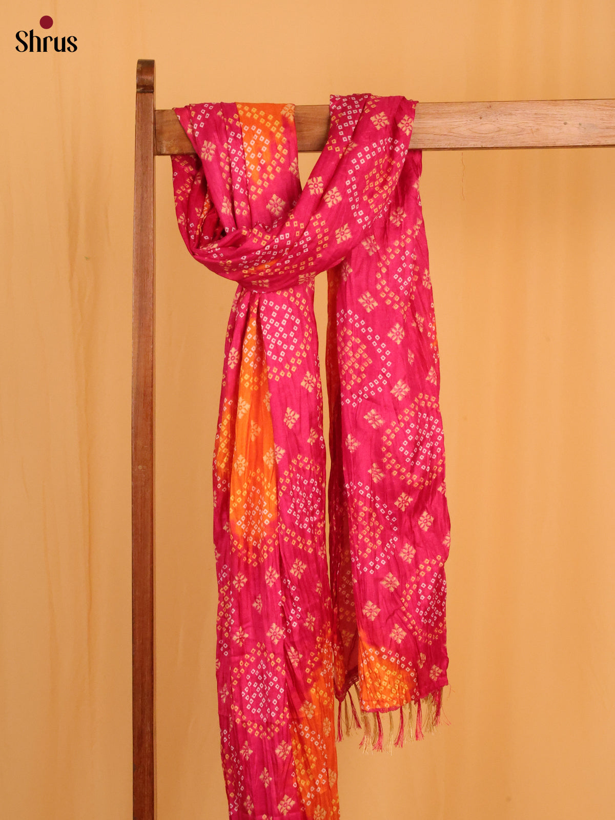 Pink with Yellow colour Bandhani Cotton Mix Dupatta - Shop on Shrus.com