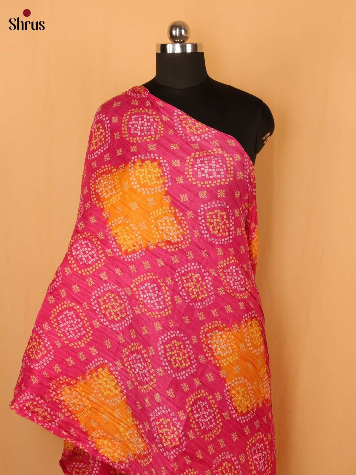 Pink with Yellow Bandhani Cotton Mix Dupatta - Shop on Shrus.com
