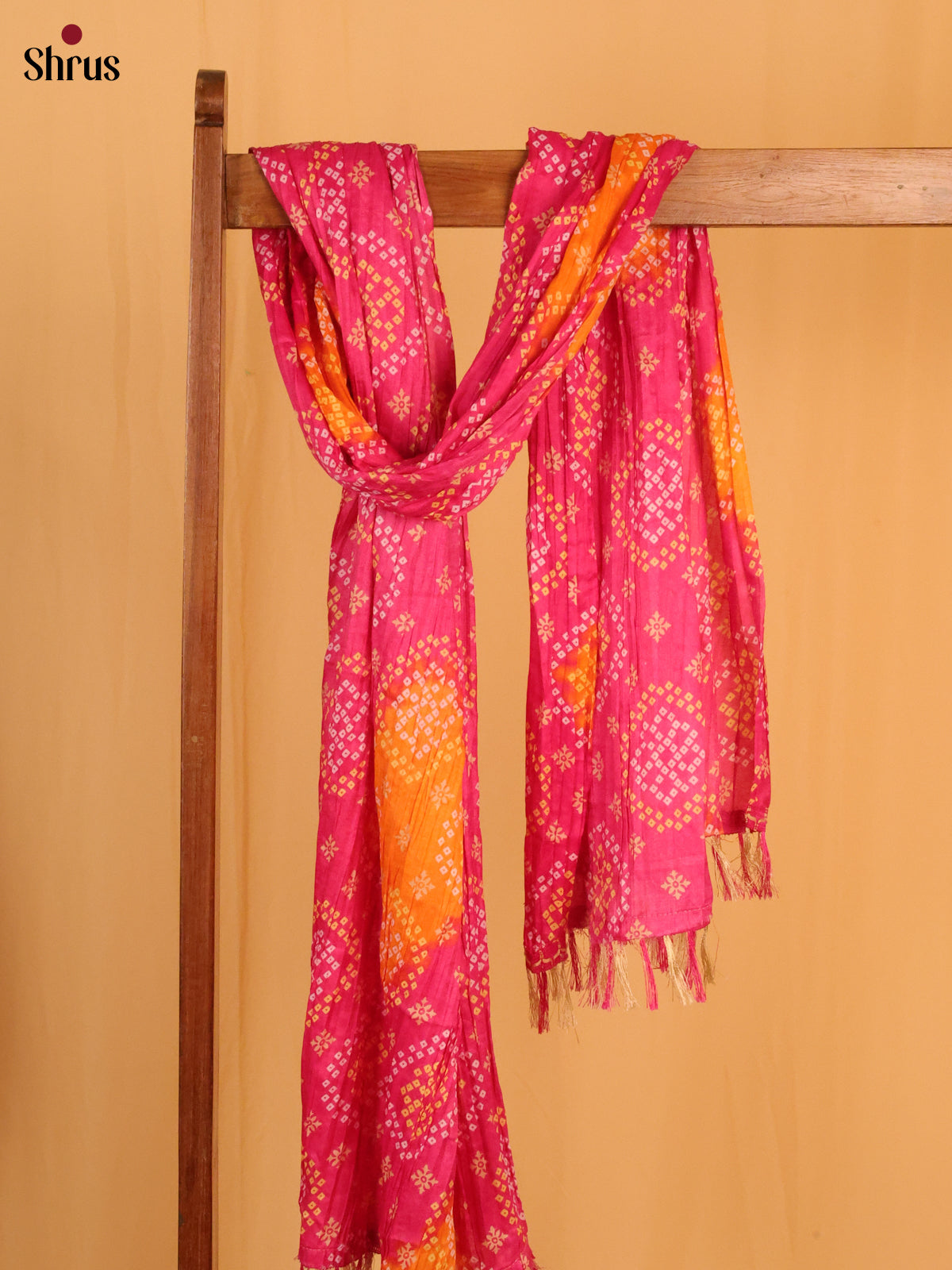 Pink with Yellow Bandhani Cotton Mix Dupatta - Shop on Shrus.com