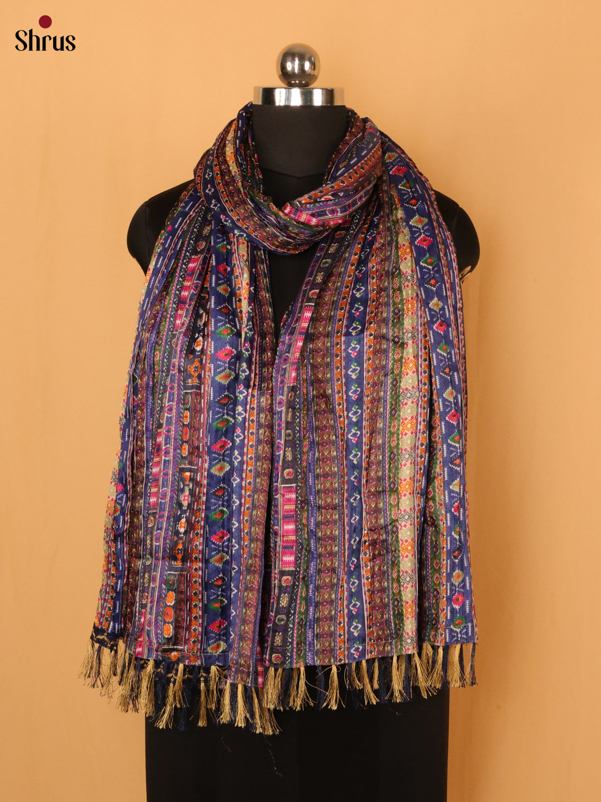 Blue Geometric Cotton Mix Dupatta - Shop on Shrus.com