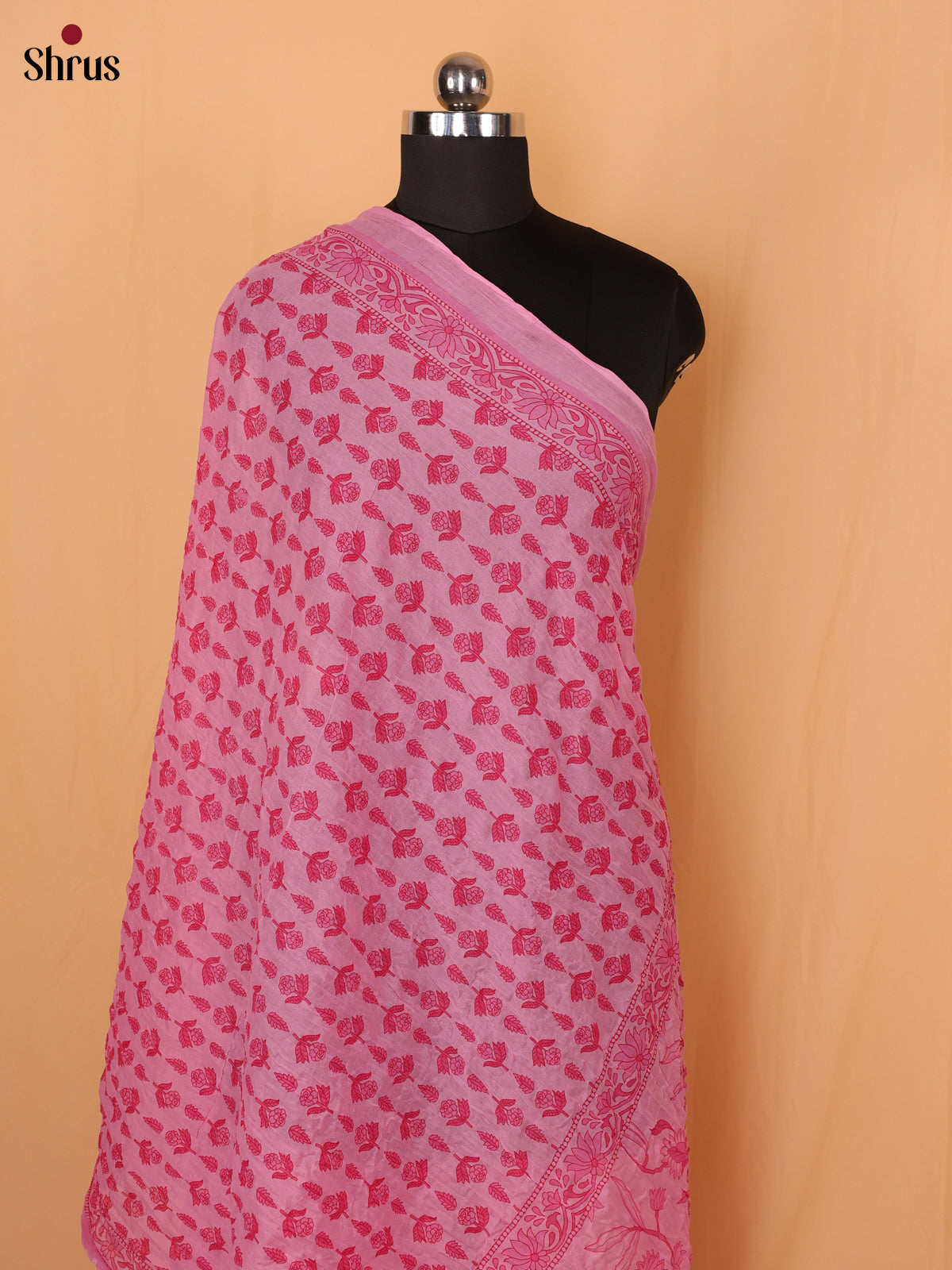 Pink Floral Print Cotton Dupatta - Shop on Shrus.com