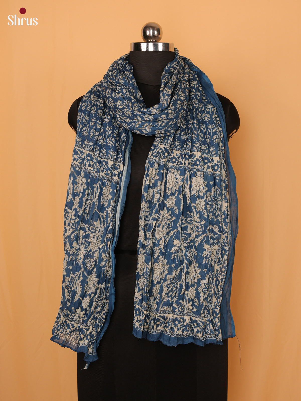 Blue Floral Print Cotton Dupatta - Shop on Shrus.com