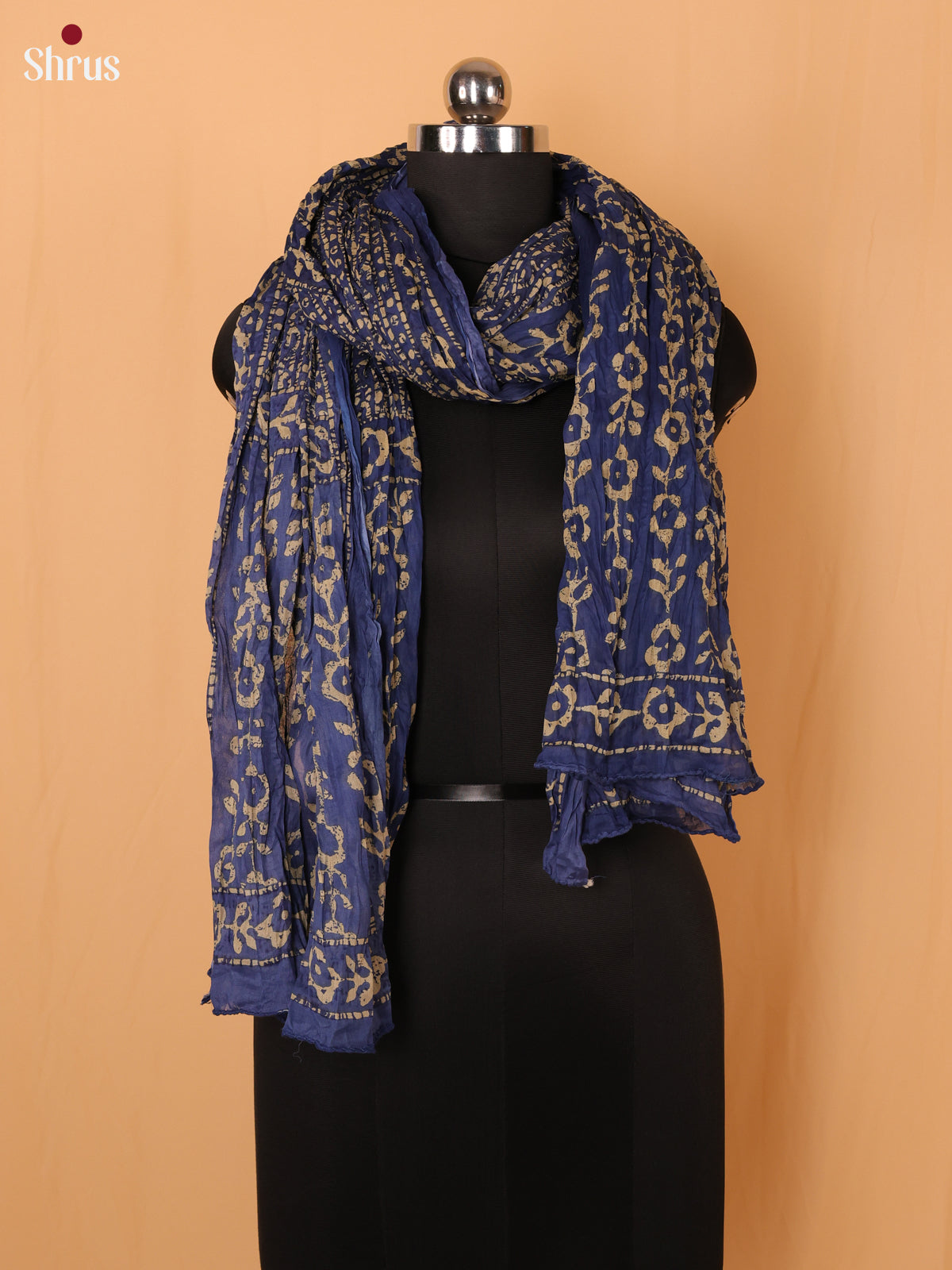 Blue Floral Print Cotton Dupatta - Shop on Shrus.com