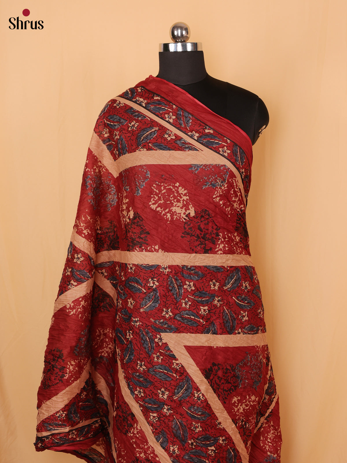 Maroon Floral Print Cotton Dupatta - Shop on Shrus.com