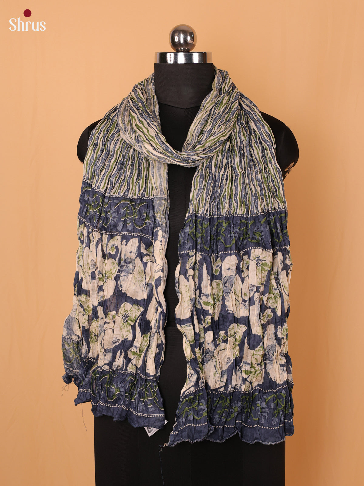 Cream With Blue Floral Print Cotton Dupatta - Shop on Shrus.com