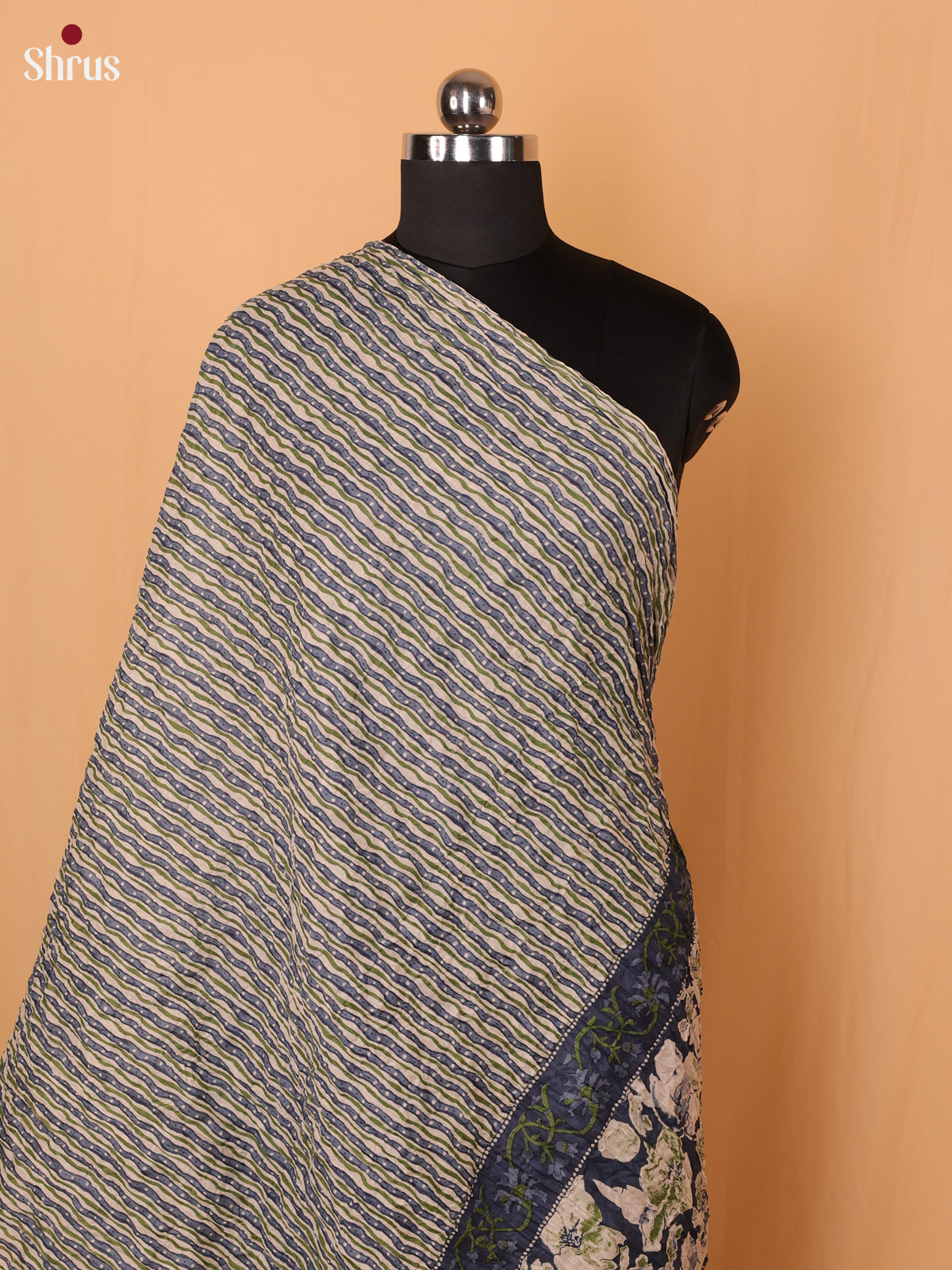 Cream With Blue Floral Print Cotton Dupatta - Shop on Shrus.com