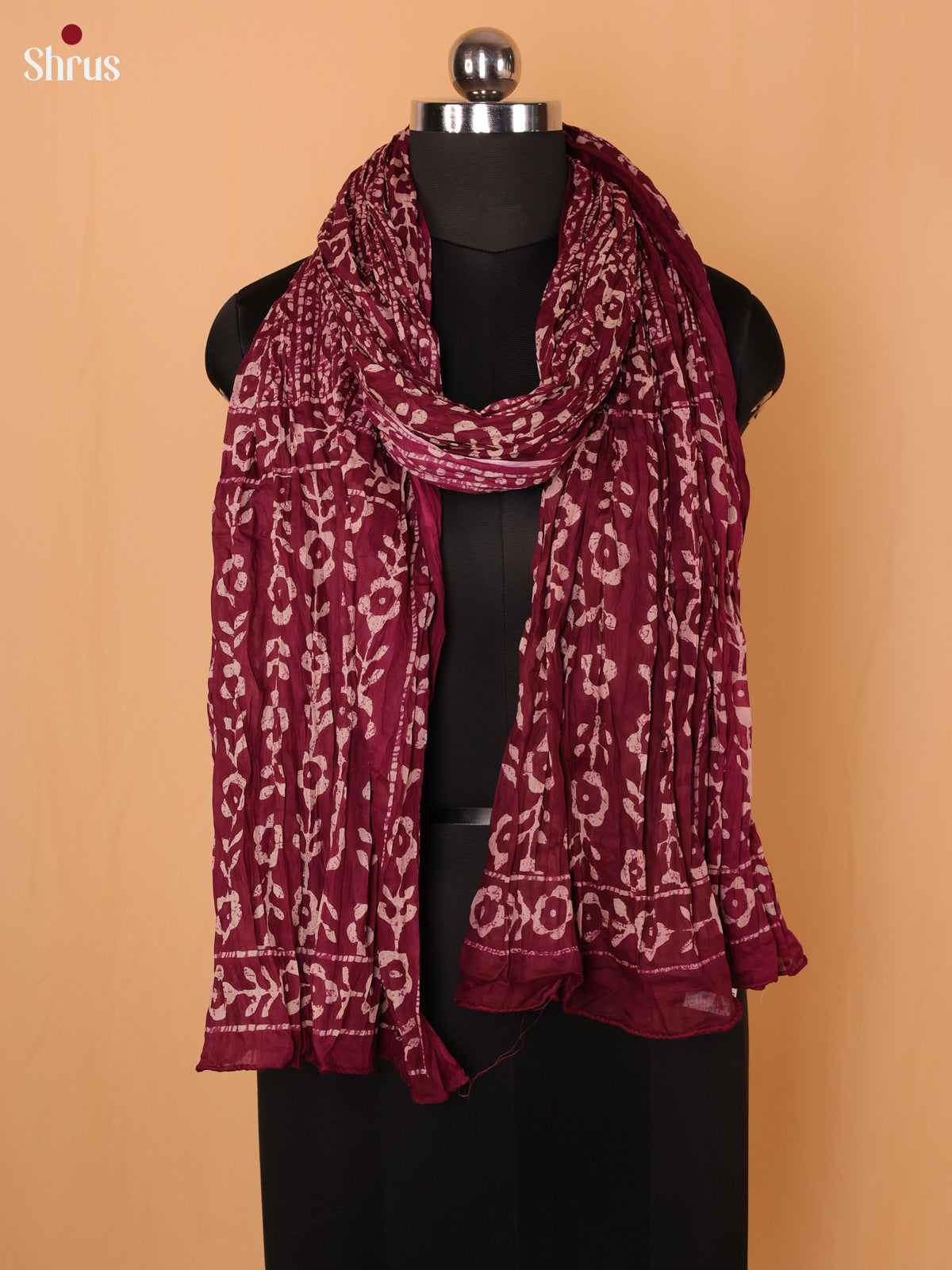 Magenta Floral Print Cotton Dupatta - Shop on Shrus.com