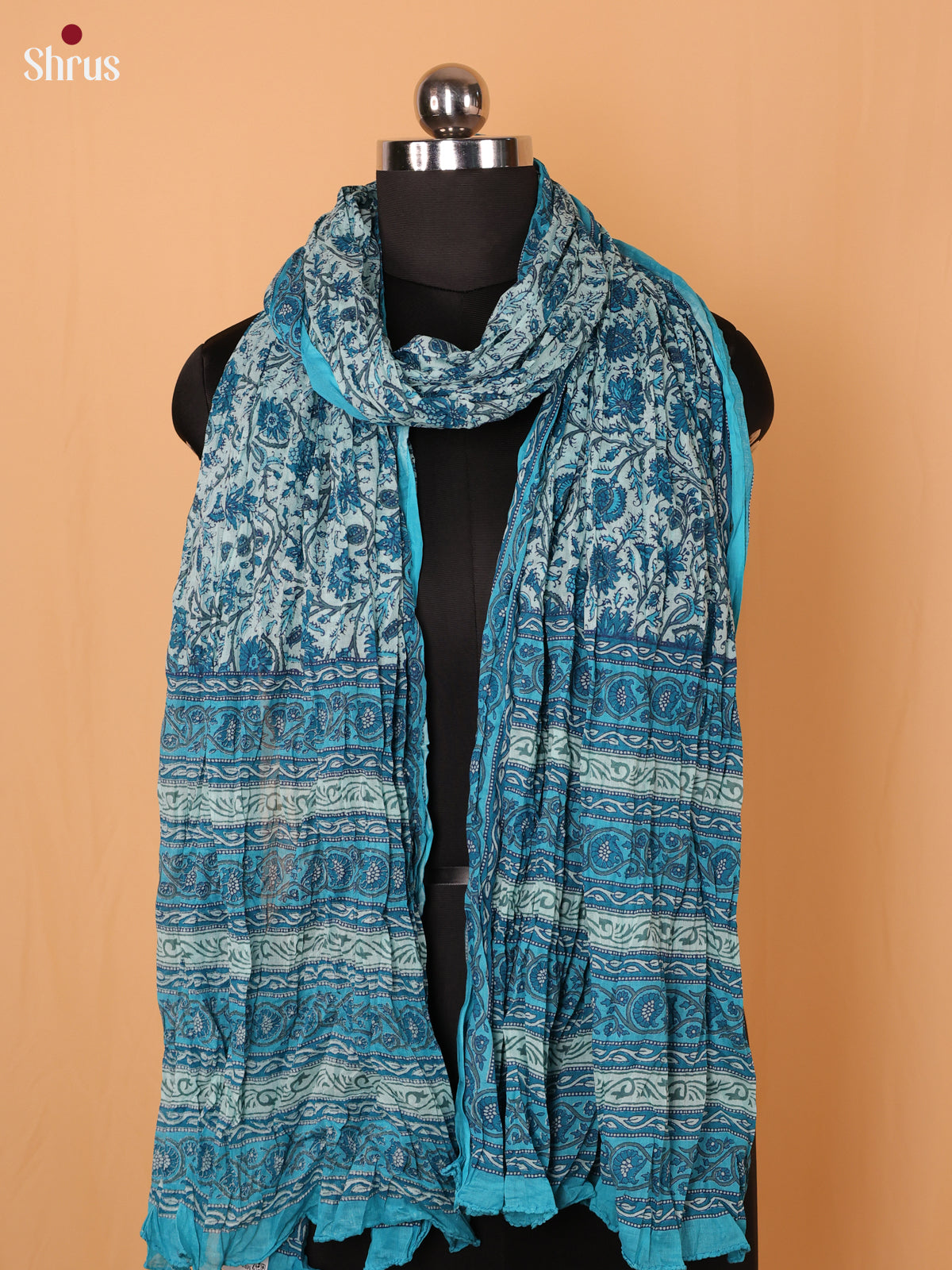 Blue Floral Print Cotton Dupatta - Shop on Shrus.com
