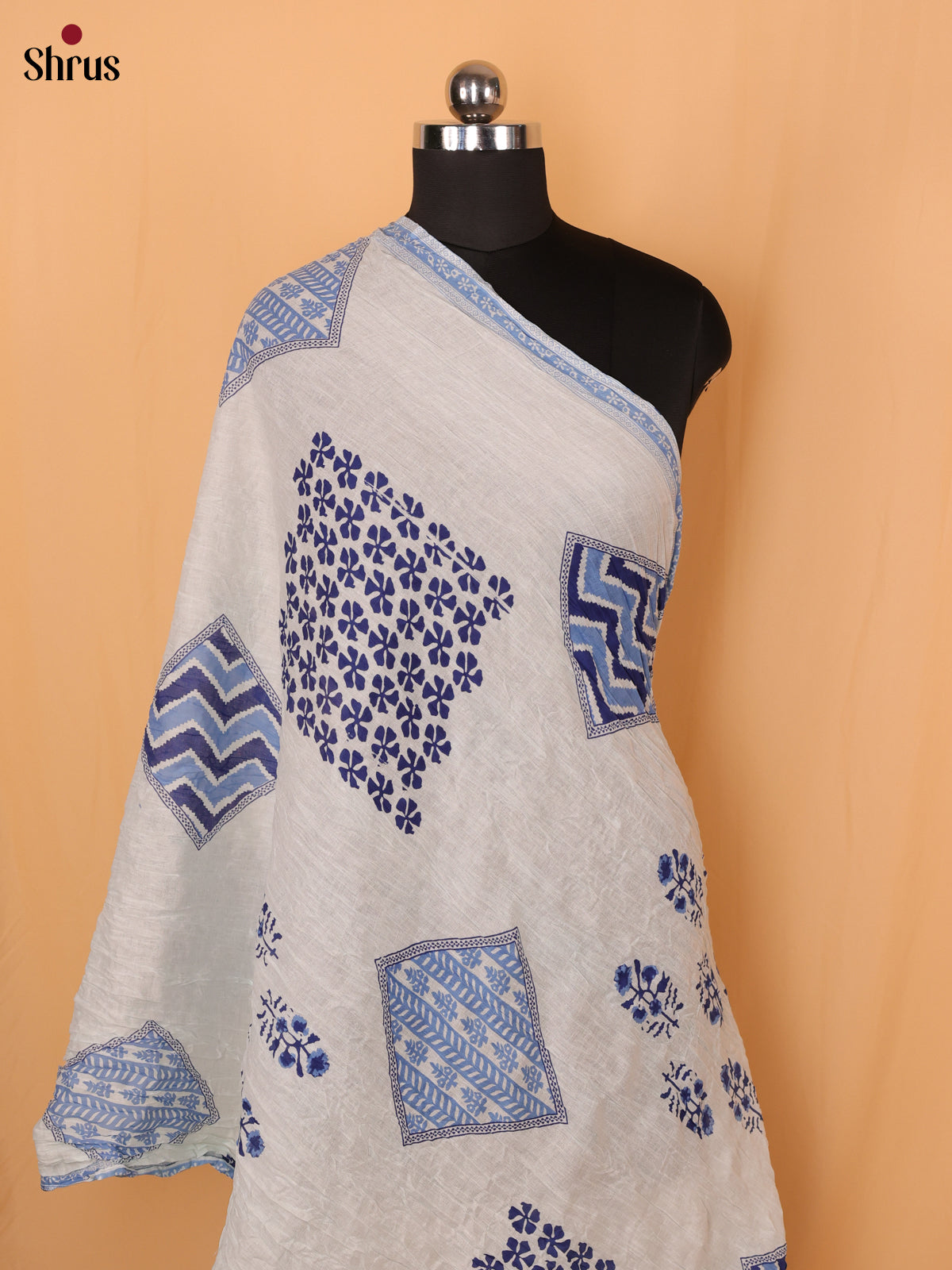 Blue Floral Print Cotton Dupatta - Shop on Shrus.com