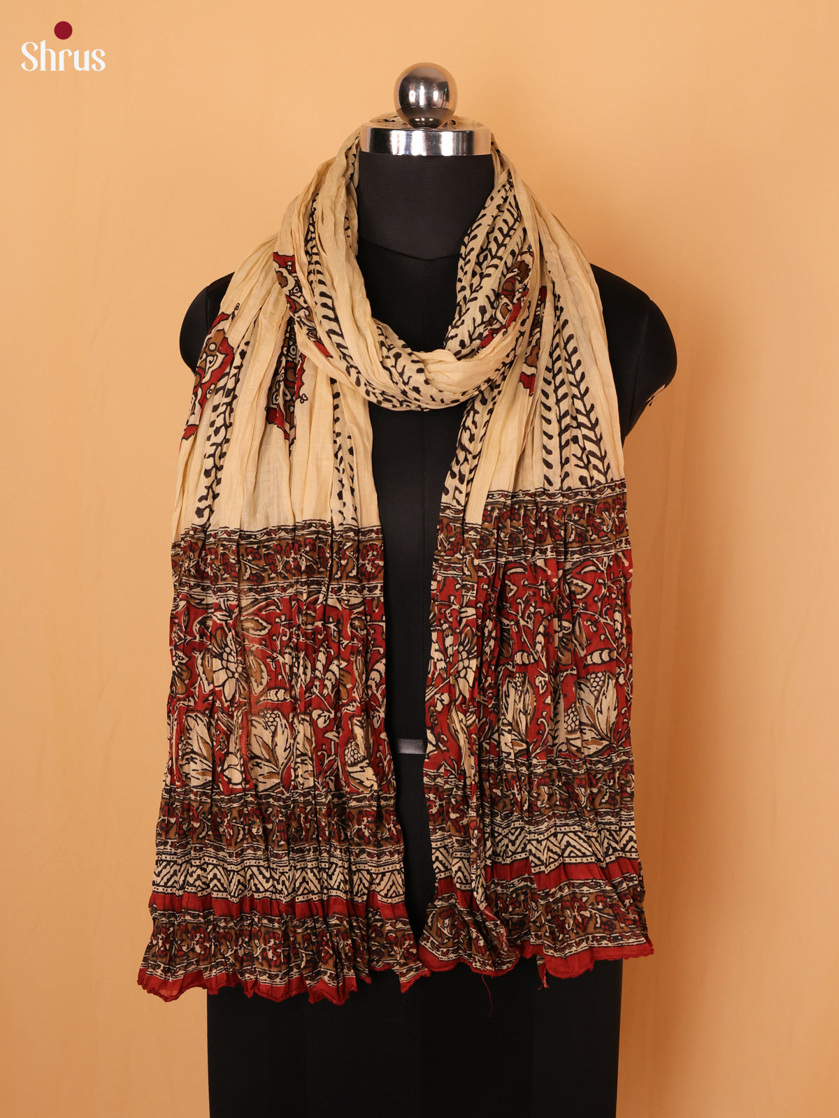 Cream With Red Floral Print Cotton Dupatta - Shop on Shrus.com