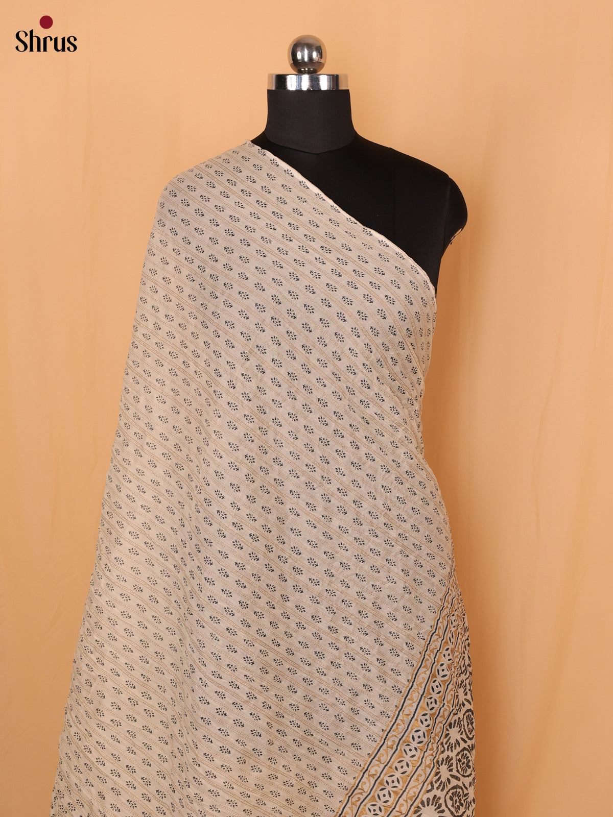 Cream Floral Print Cotton Dupatta - Shop on Shrus.com