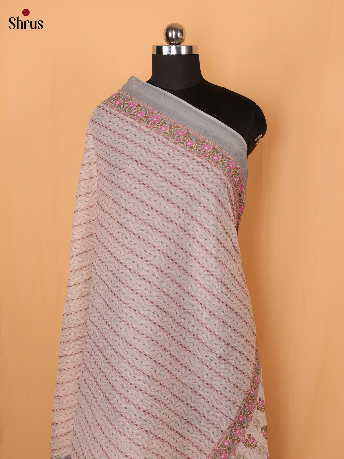 White With Grey Floral Print Cotton Dupatta - Shop on Shrus.com