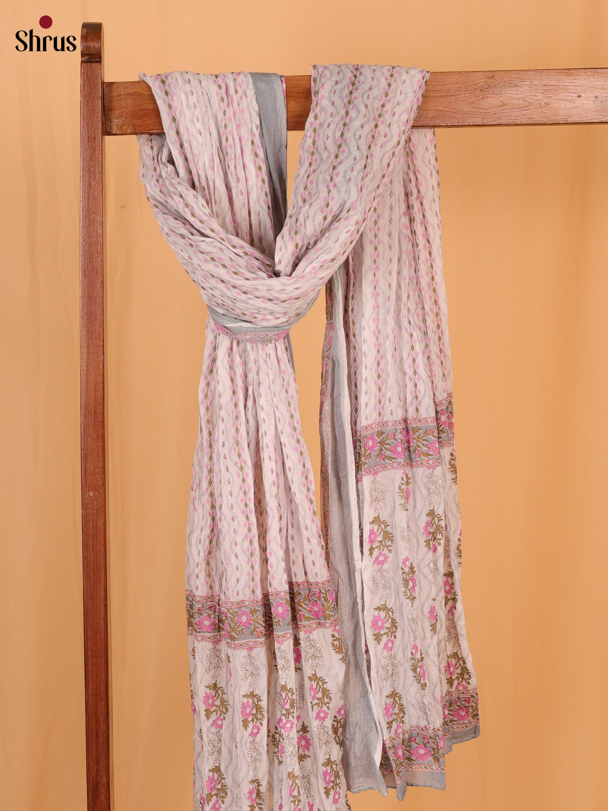 White With Grey Floral Print Cotton Dupatta - Shop on Shrus.com