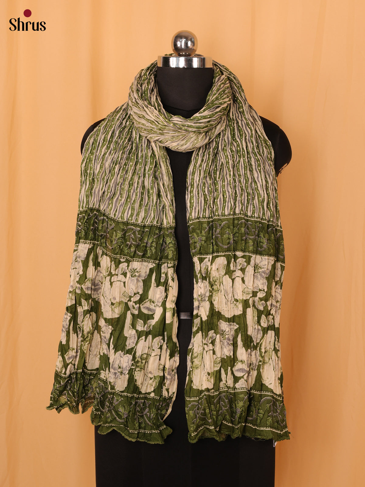 Green Floral Print Cotton Dupatta - Shop on Shrus.com