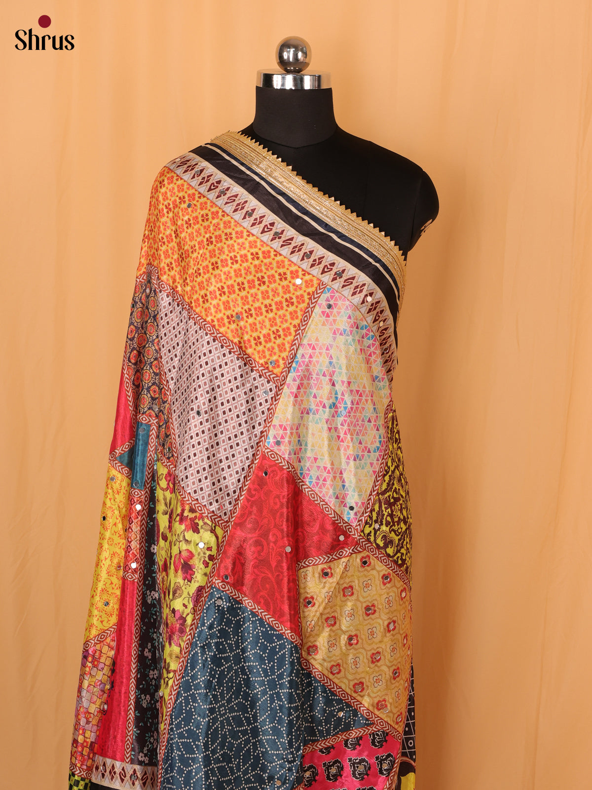 Multi Colour Floral Print Semi Dola Dupatta - Shop on Shrus.com