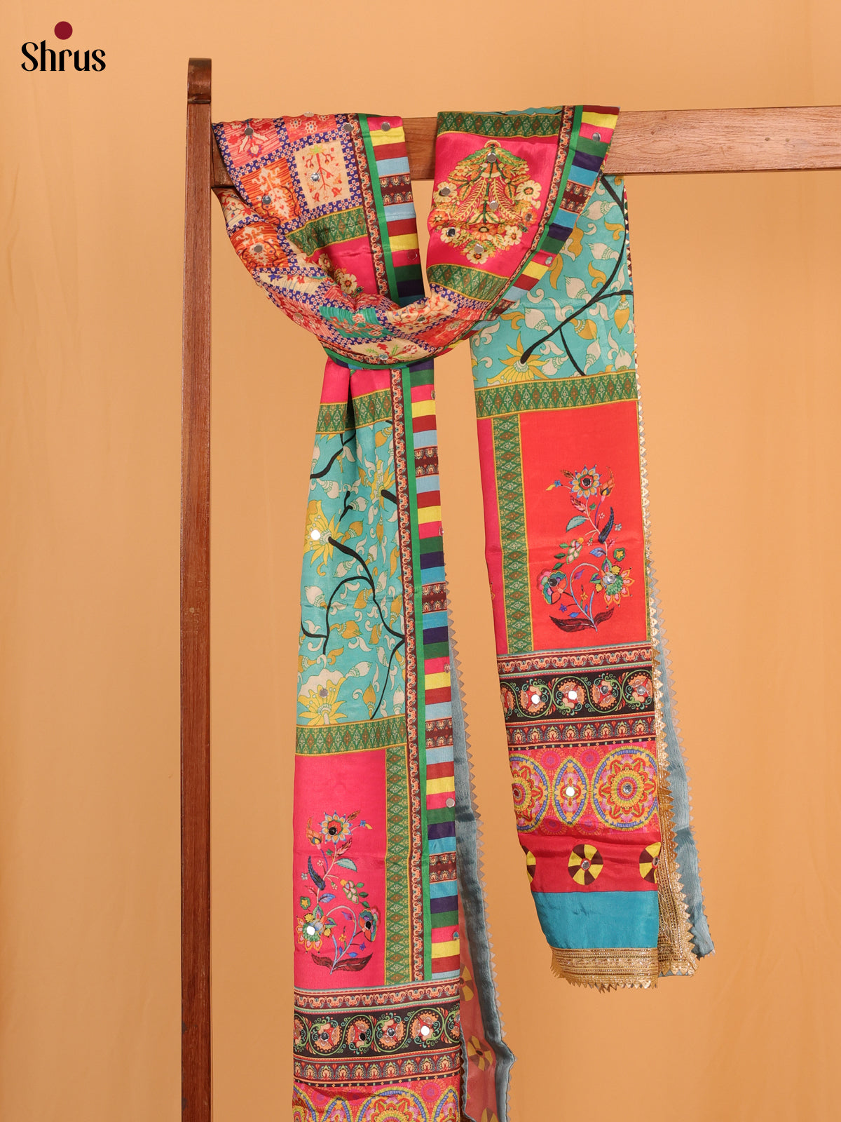 Multi Colour Floral Print Semi Dola Dupatta - Shop on Shrus.com