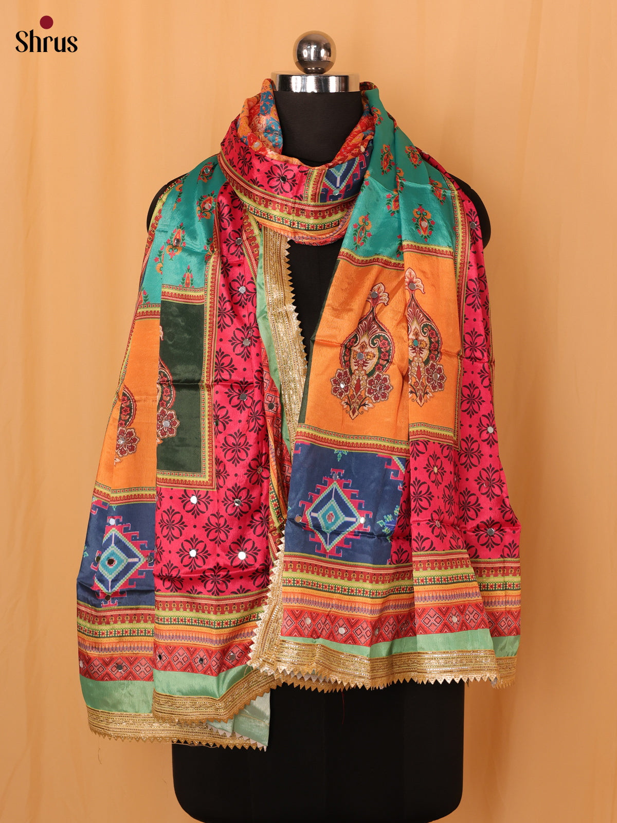 Multi Colour Floral Print Semi Dola Dupatta - Shop on Shrus.com