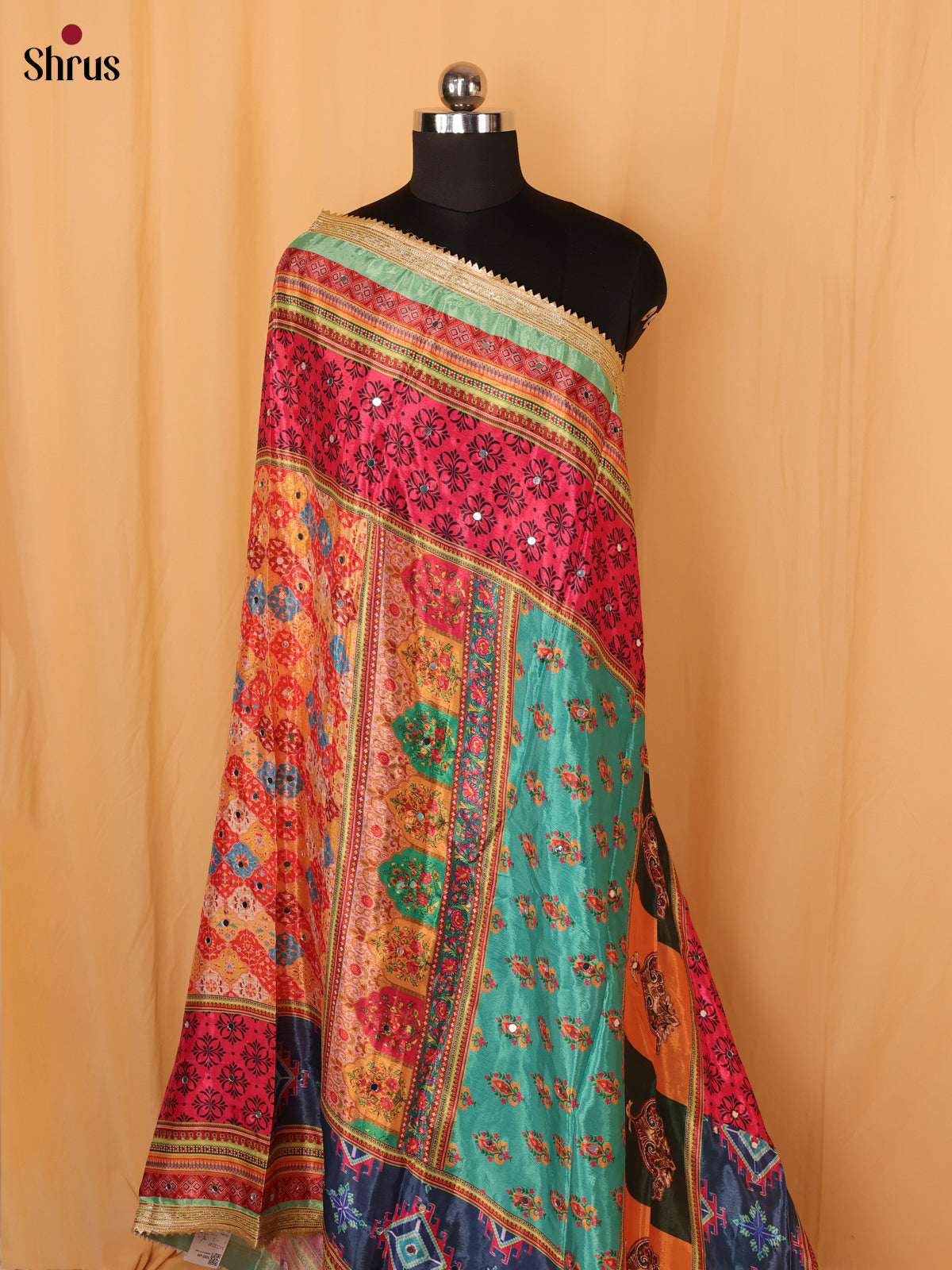 Multi Colour Floral Print Semi Dola Dupatta - Shop on Shrus.com