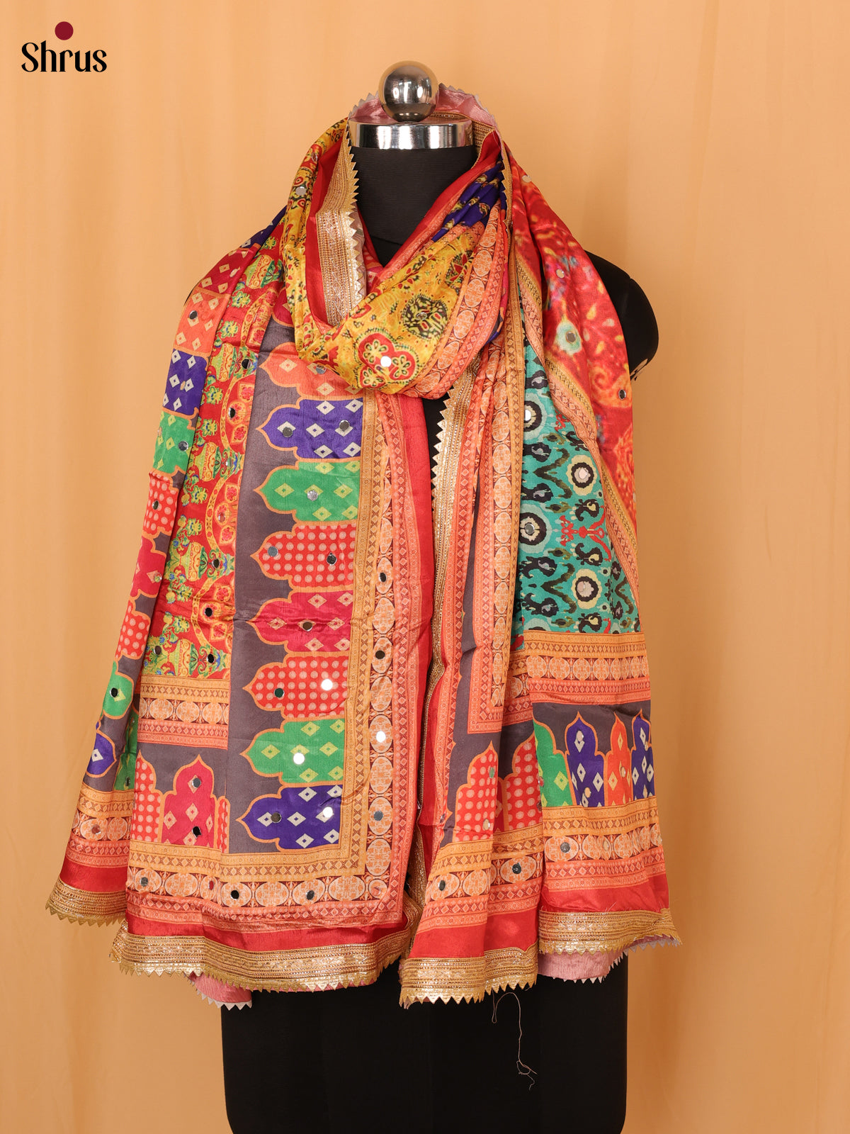 Multi Colour Floral Print Semi Dola Dupatta - Shop on Shrus.com