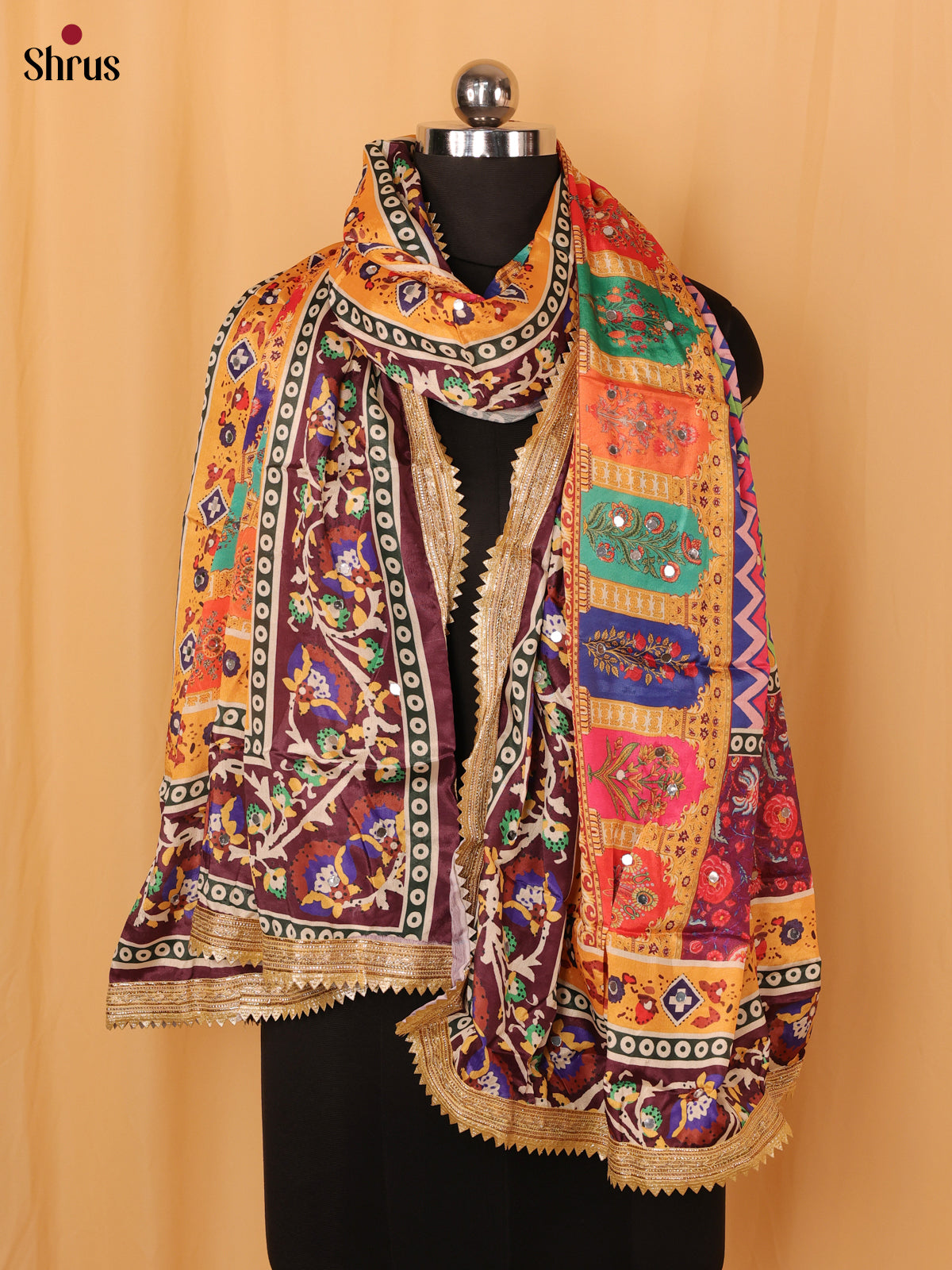 Multi Colour Floral Print Semi Dola Dupatta - Shop on Shrus.com