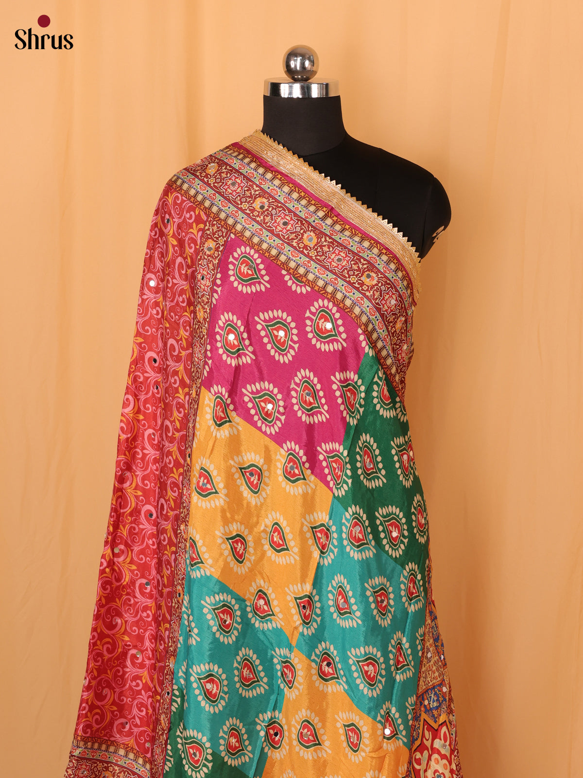Multi Colour Floral Print Semi Dola Dupatta - Shop on Shrus.com