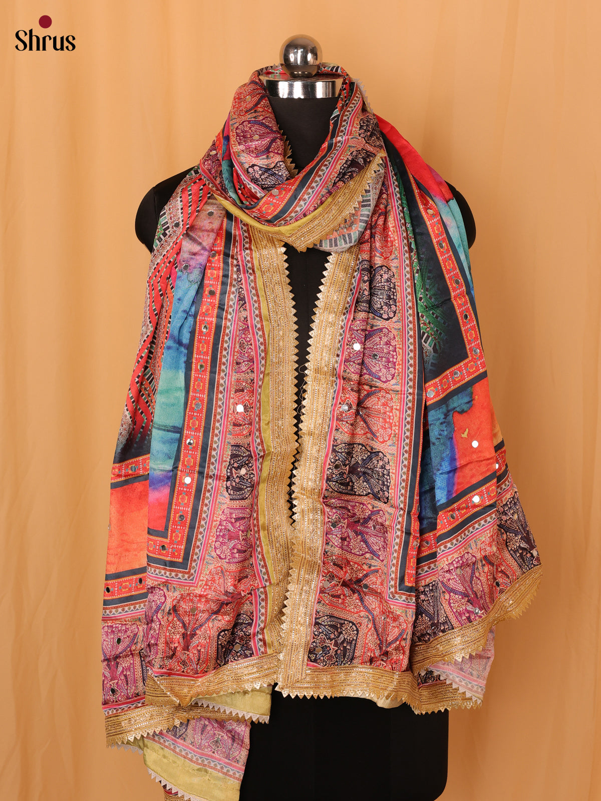 Multi Colour Floral Print Semi Dola Dupatta - Shop on Shrus.com