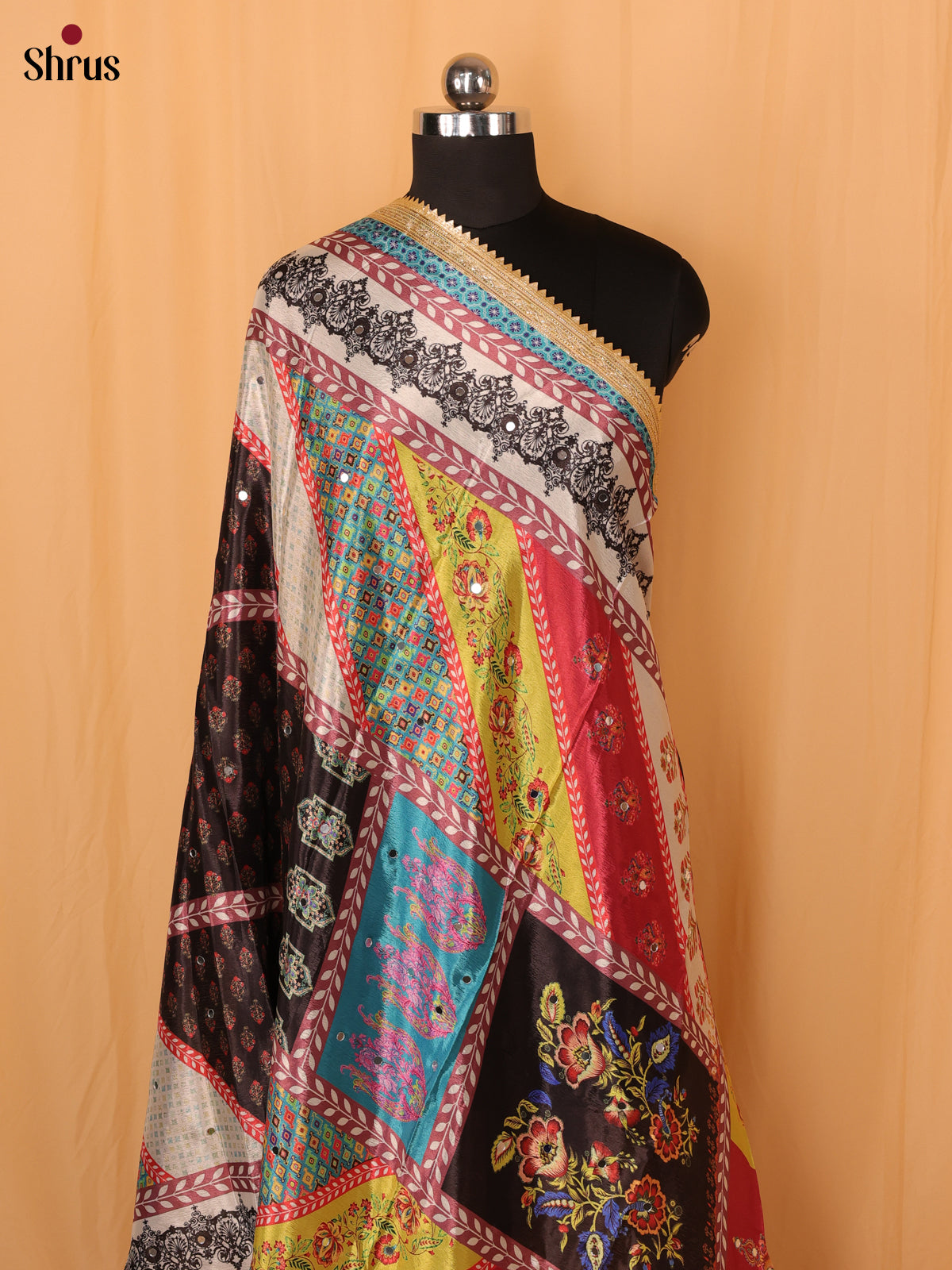 Multi Colour Floral Print Semi Dola Dupatta - Shop on Shrus.com