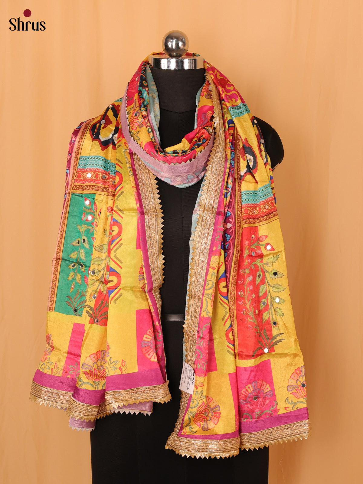 Multi Colour Geometric Semi Dola Dupatta - Shop on Shrus.com