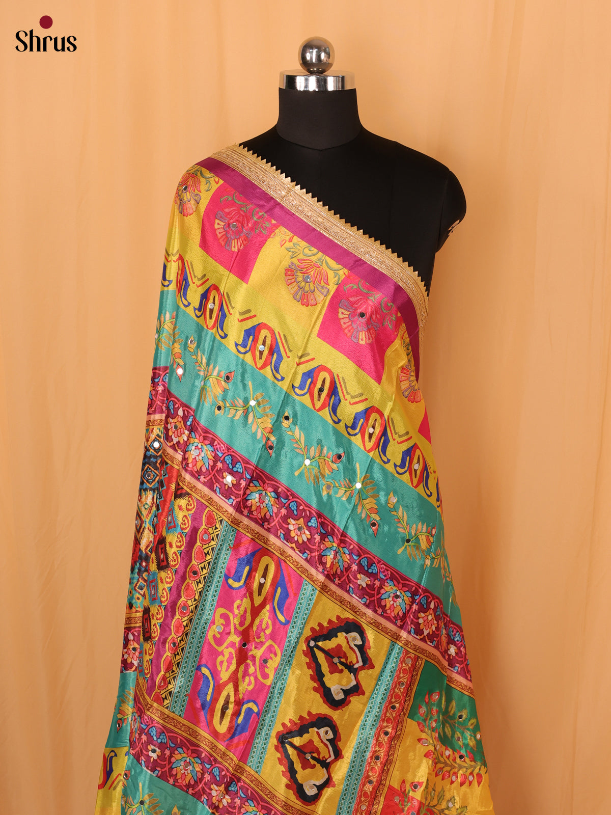 Multi Colour Geometric Semi Dola Dupatta - Shop on Shrus.com