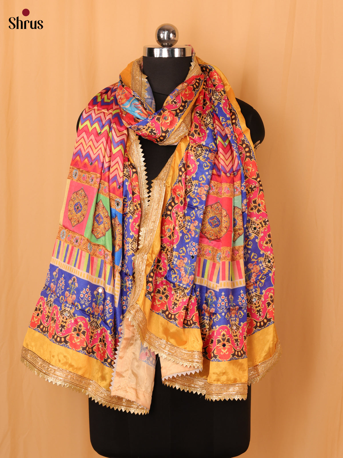 Multi Colour Floral Print Semi Dola Dupatta - Shop on Shrus.com