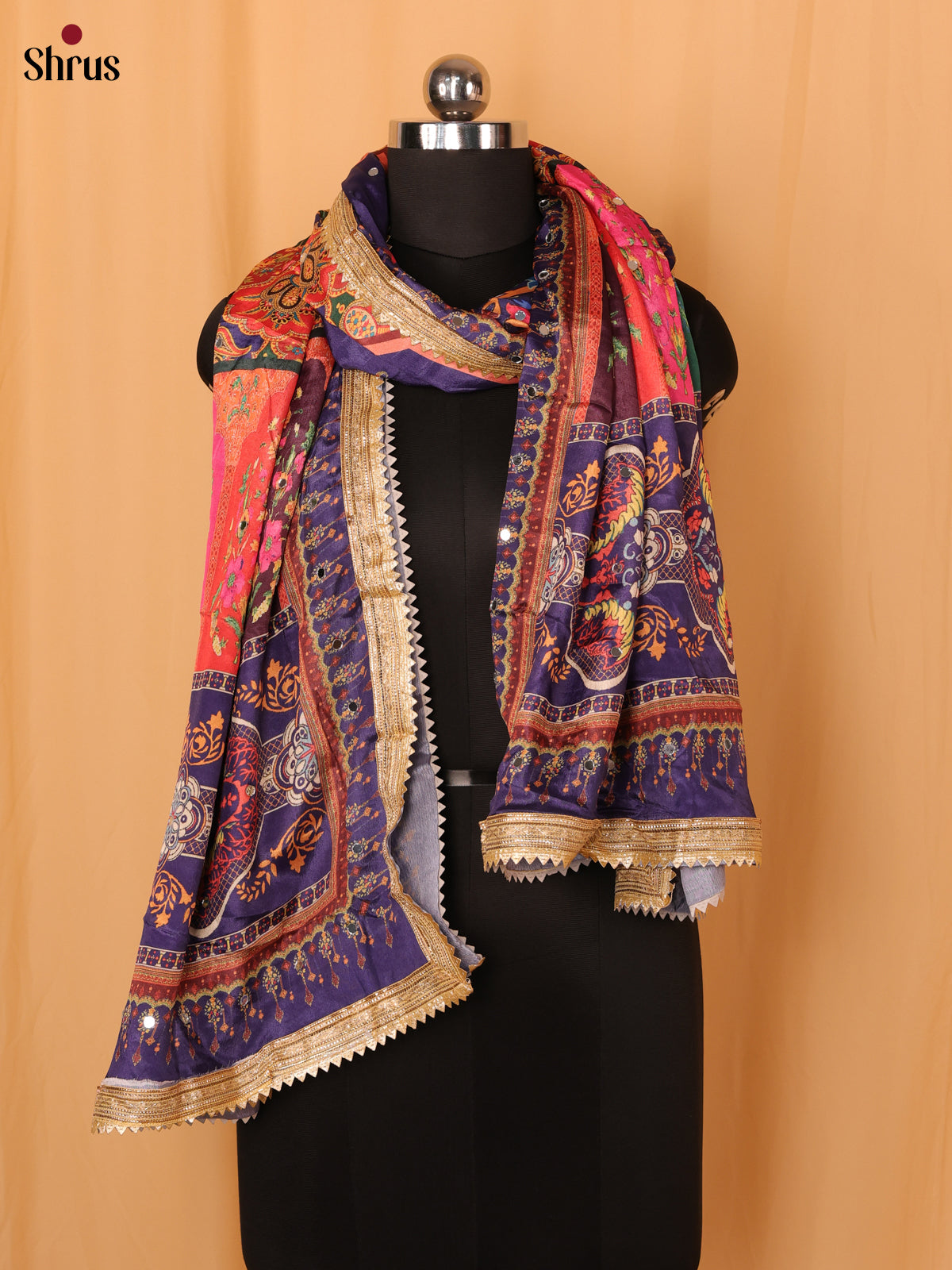 Multi Colour Floral Print Semi Dola Dupatta - Shop on Shrus.com