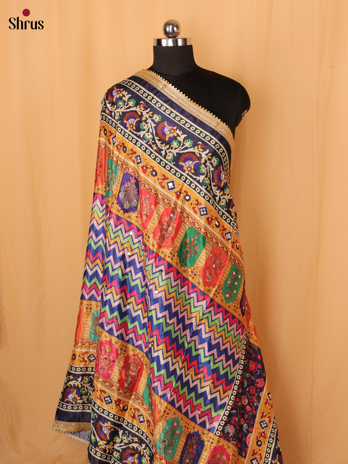 Multi Colour Floral Print Semi Dola Dupatta - Shop on Shrus.com