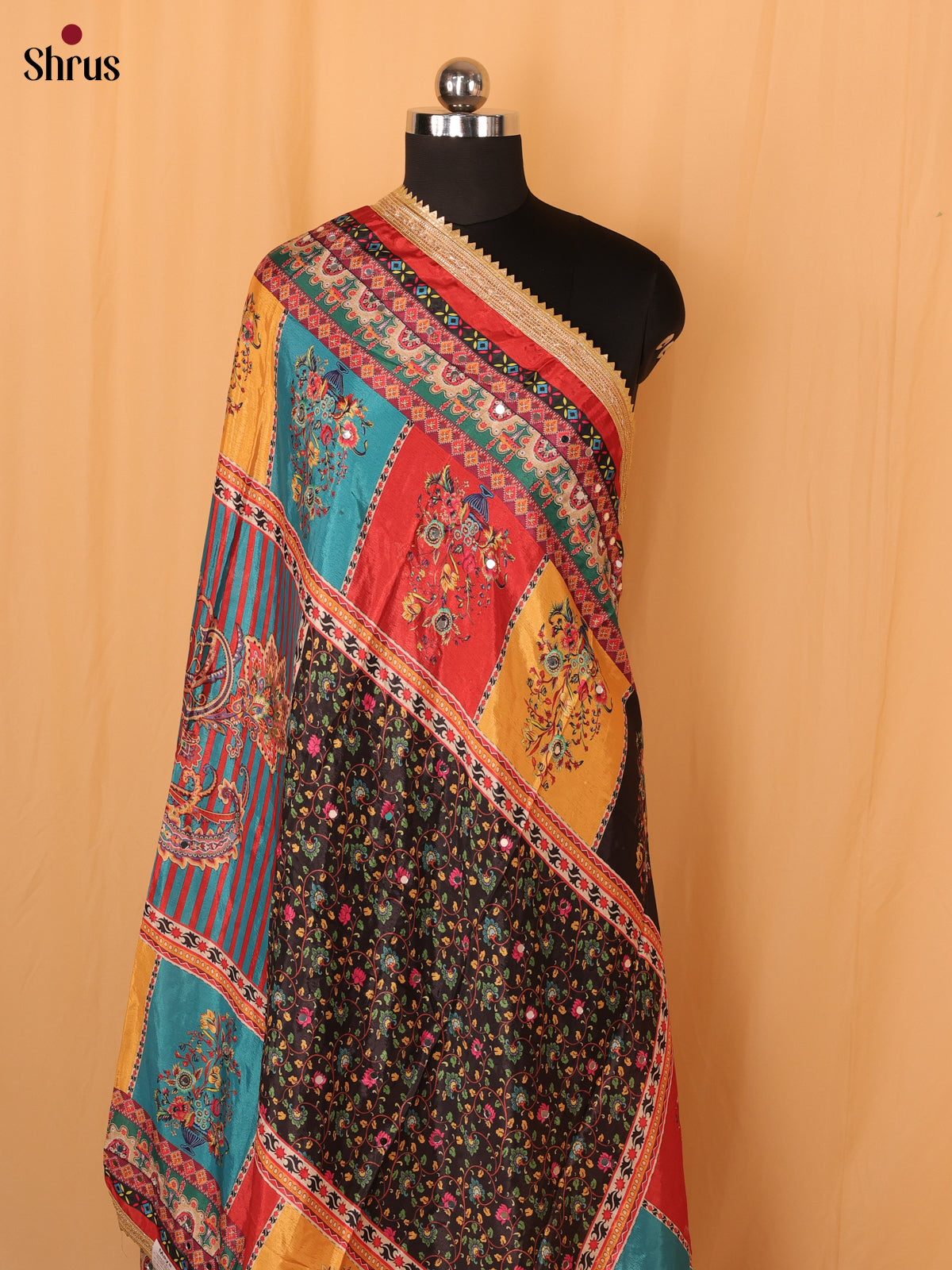Multi Colour Floral Print Semi Dola Dupatta - Shop on Shrus.com