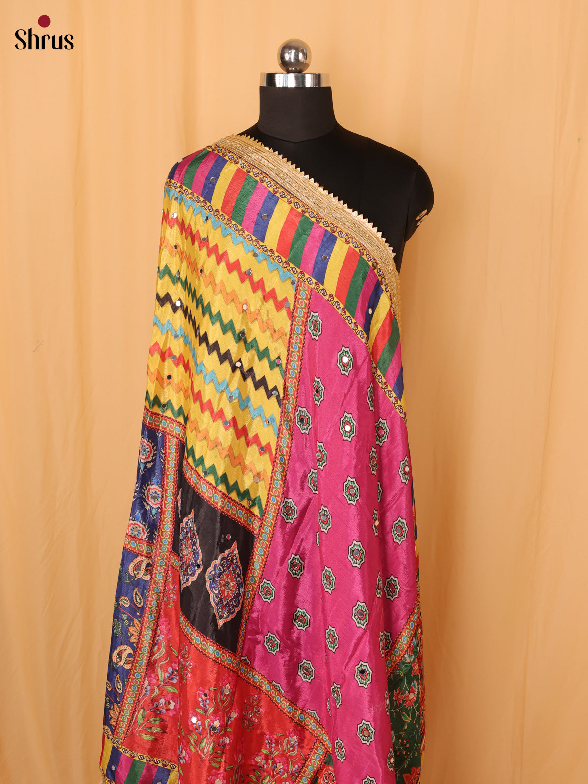 Multi Colour Floral Print Semi Dola Dupatta - MCL21161 - Shop on Shrus.com