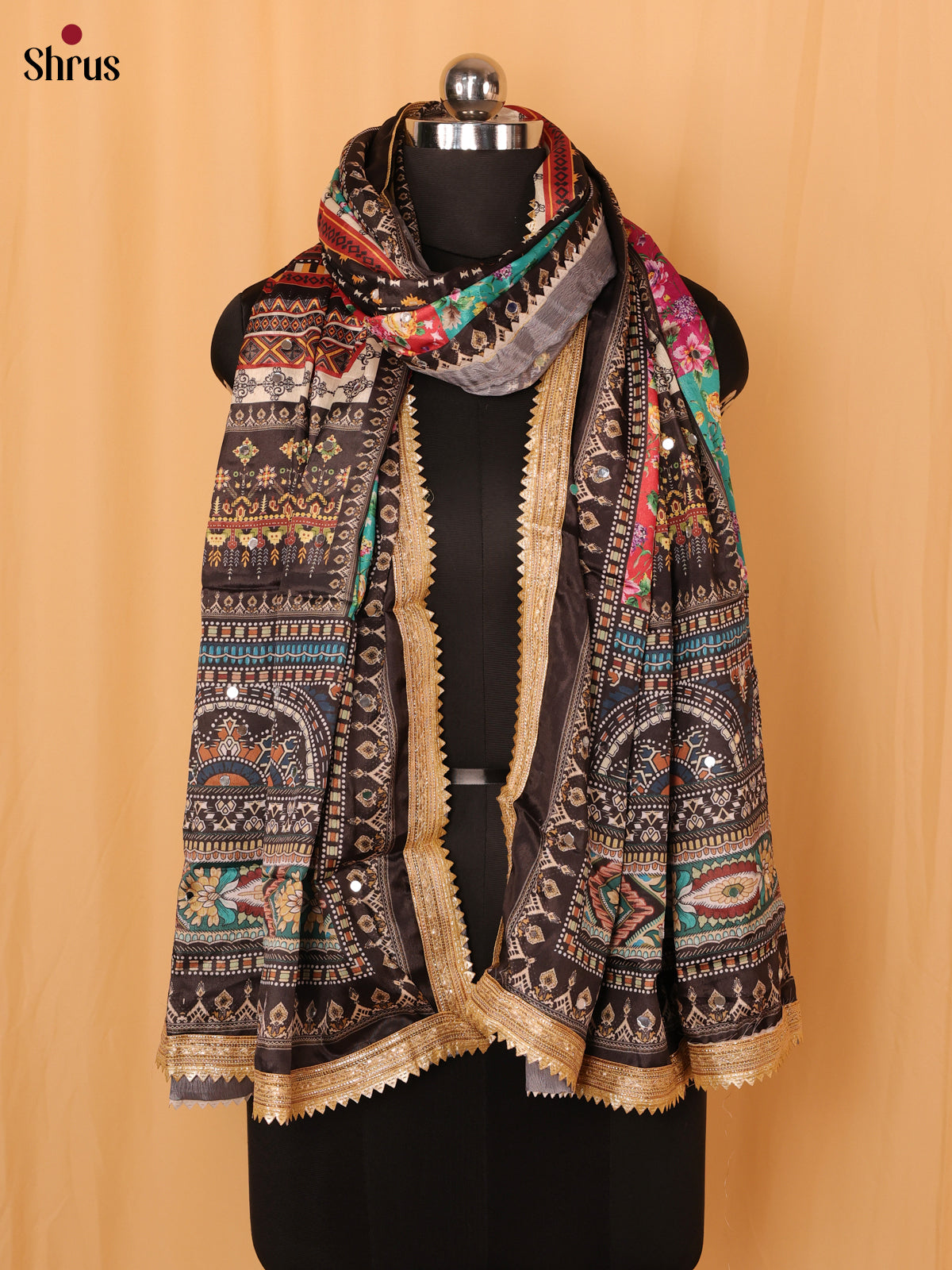 Multi Colour Floral Print Semi Dola Dupatta - Shop on Shrus.com