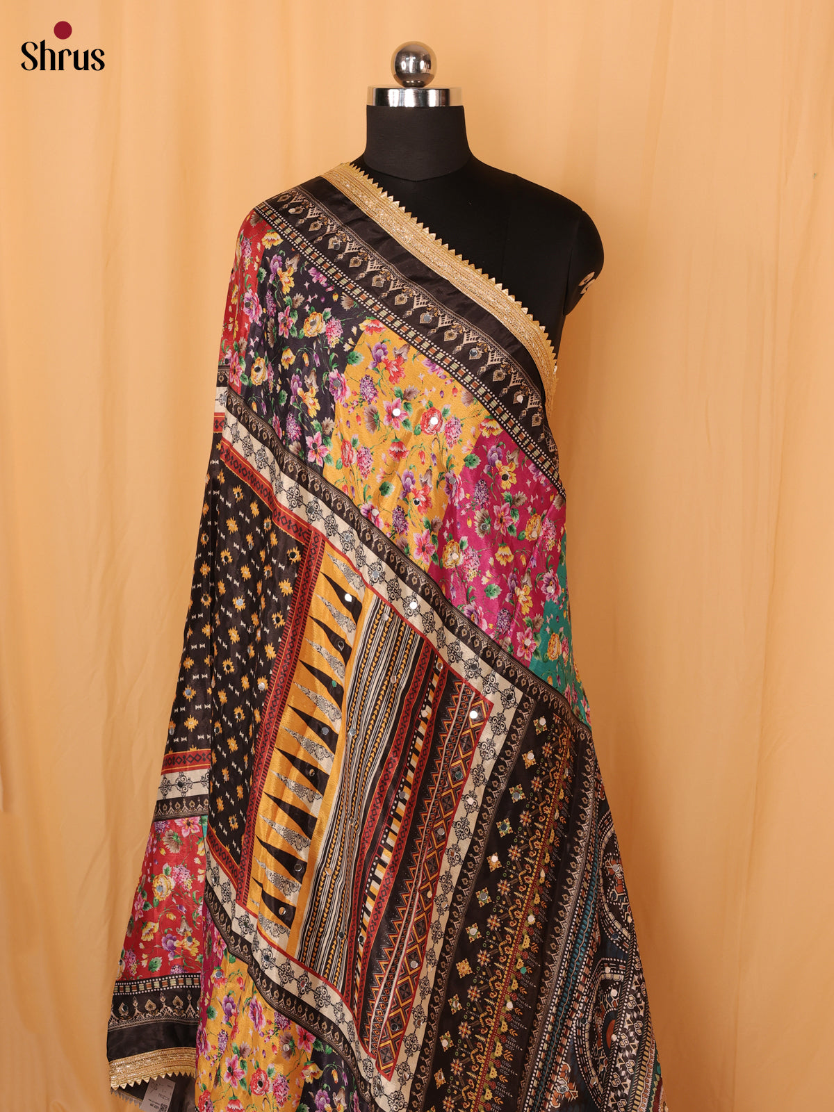 Multi Colour Floral Print Semi Dola Dupatta - Shop on Shrus.com